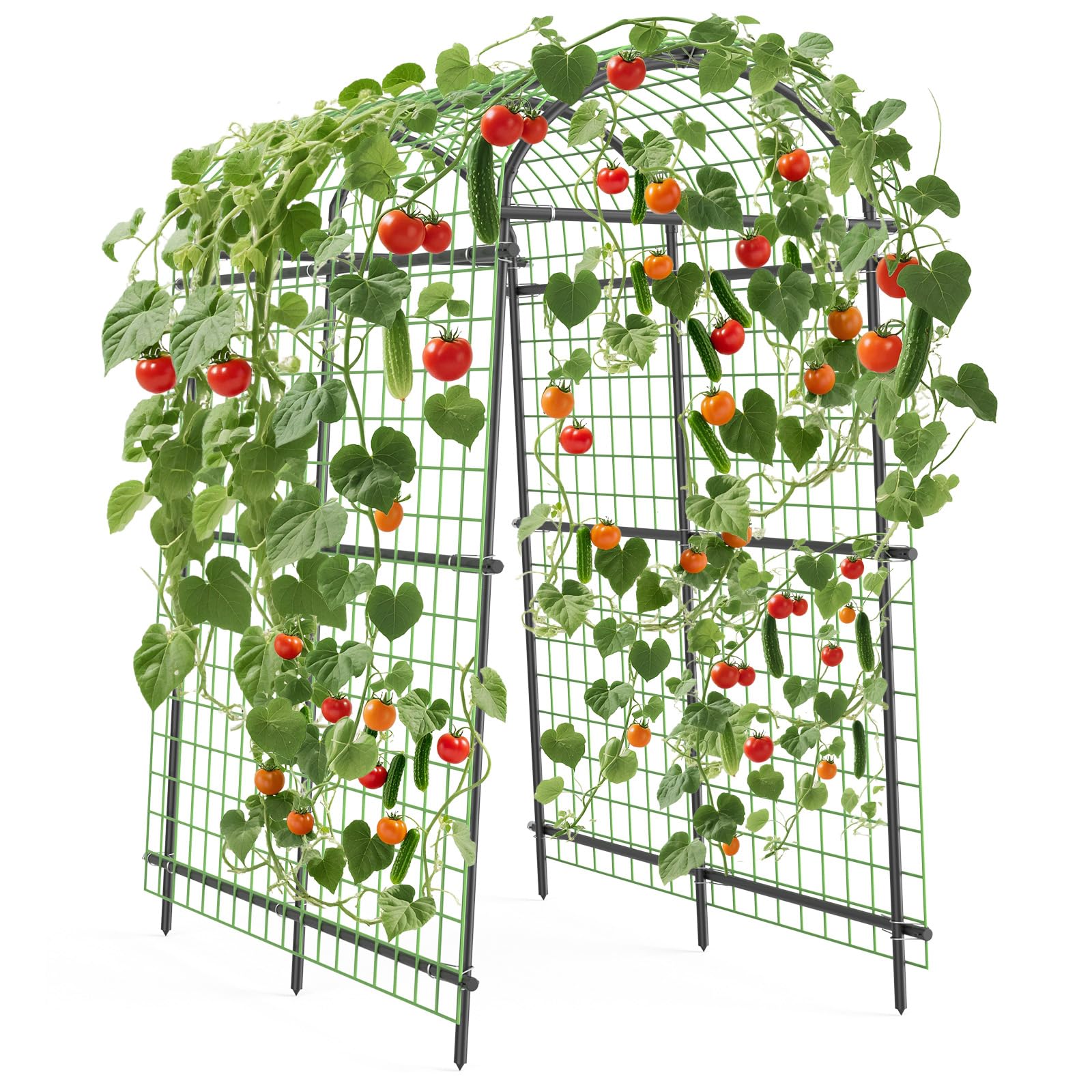Garvee 7.5FT Garden Arch Trellis with Netting, Adjustable Metal Plant Support for Climbing Vines, Roses, Cucumbers & Raised Beds, Black
