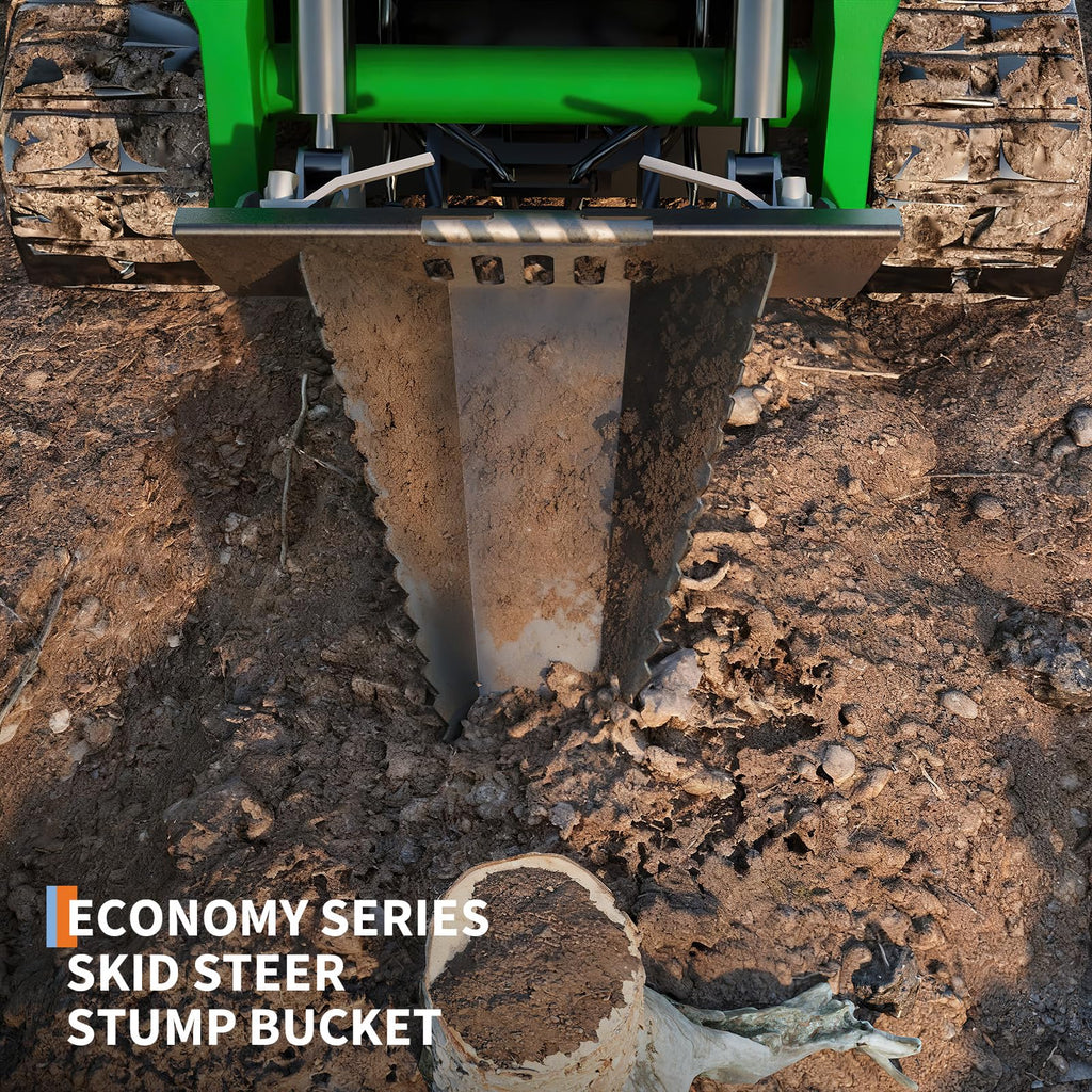 Garvee Economy Series Stump Bucket Attachment, Universal Skid Steer Quick Tach, Serrated Leading Edge, Tree Scoop Digger for Removing Smaller Tree Stumps and Light Duty Ripping Roots,Black