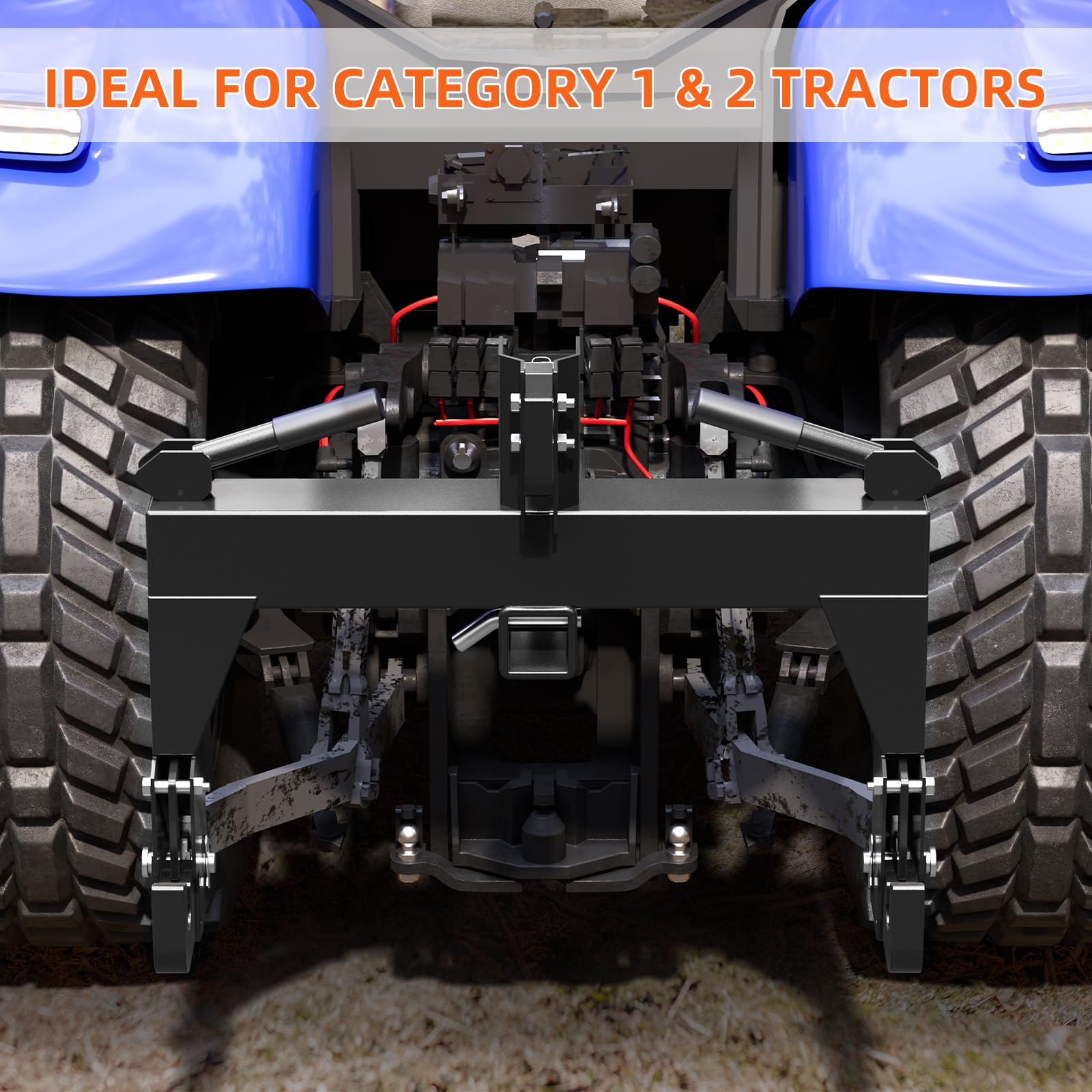Garvee 3 Point Quick Hitch for Category 0 & 1 Tractors, 3000 LBS Lift, Heavy-Duty Steel, Easy Install, Dual Receivers, Black, Farm Use