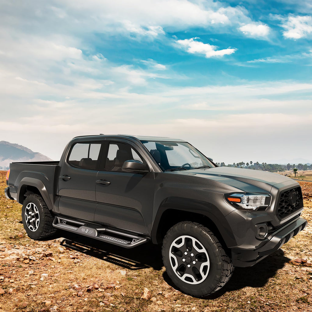 Garvee Side Bars for Toyota Tacoma 2005-2023 Double Cab - 2" Carbon Steel Tri-Tube, 500LBS Load Non-Slip Pads, Bolt-On Install, Rust Resistant - Off-Road Protection