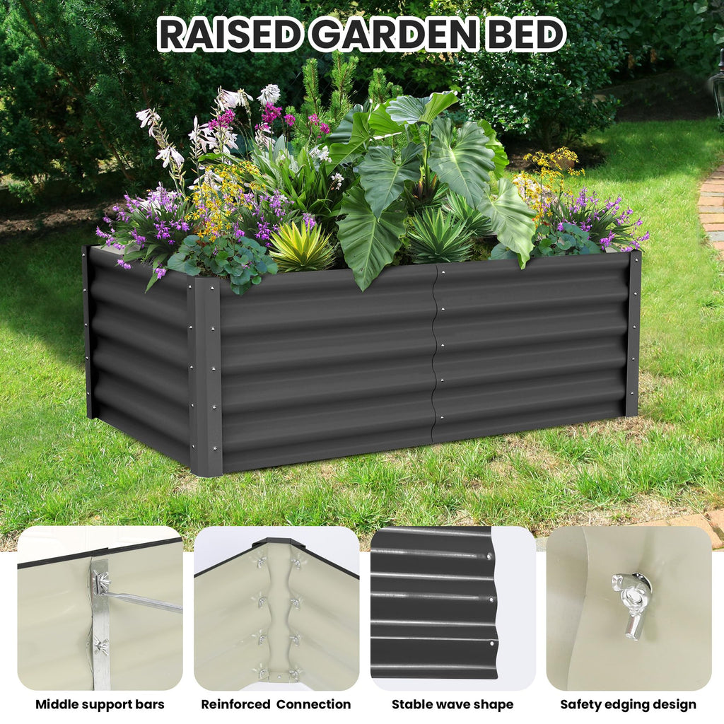 Garvee Raised Garden Bed Set of 2 6x3x1.5FT Galvanized Metal Durable Stability Open Base Safety Edge Dark Gray for Patios Yards Gardens