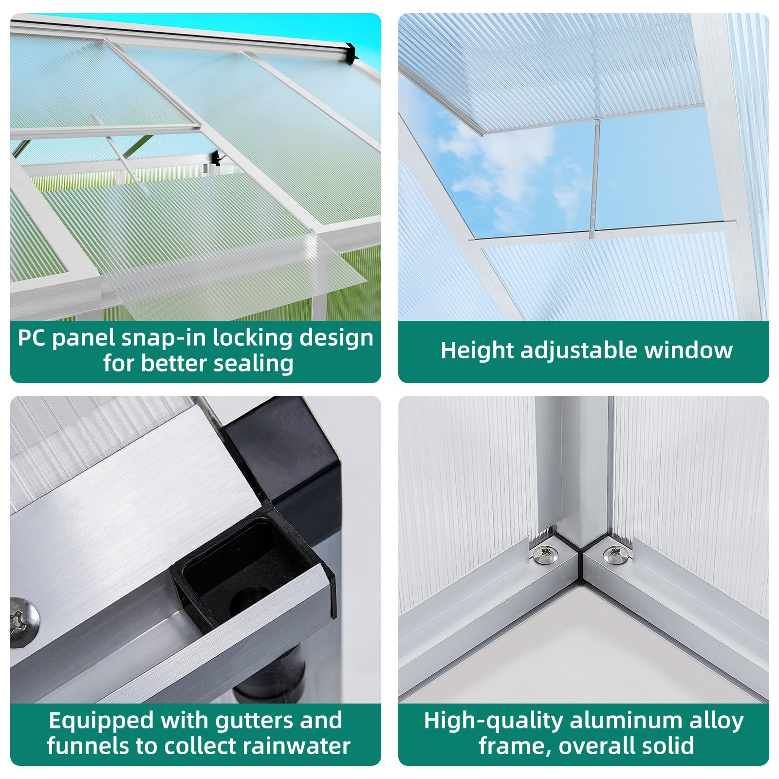 Garvee 6'x10' Small Walk-in Greenhouse – Vented Roof, Adjustable Vent, Windproof Aluminum Frame, Lockable Door, Sliver
