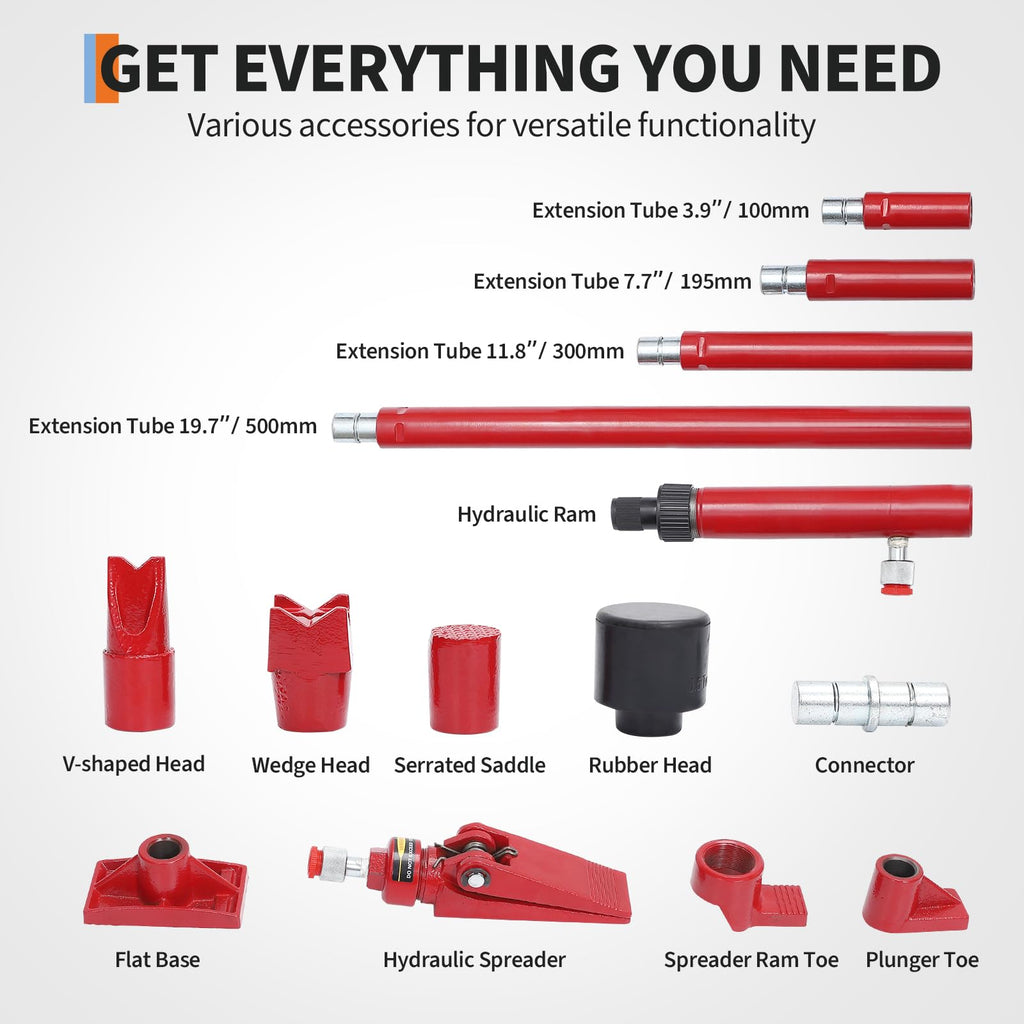 Garvee 4 Ton Porta Power Hydraulic Jack Kit with 4.6 Ft Oil Hose, Heavy Duty, Portable HDPE Case, Automotive & Farm Use
