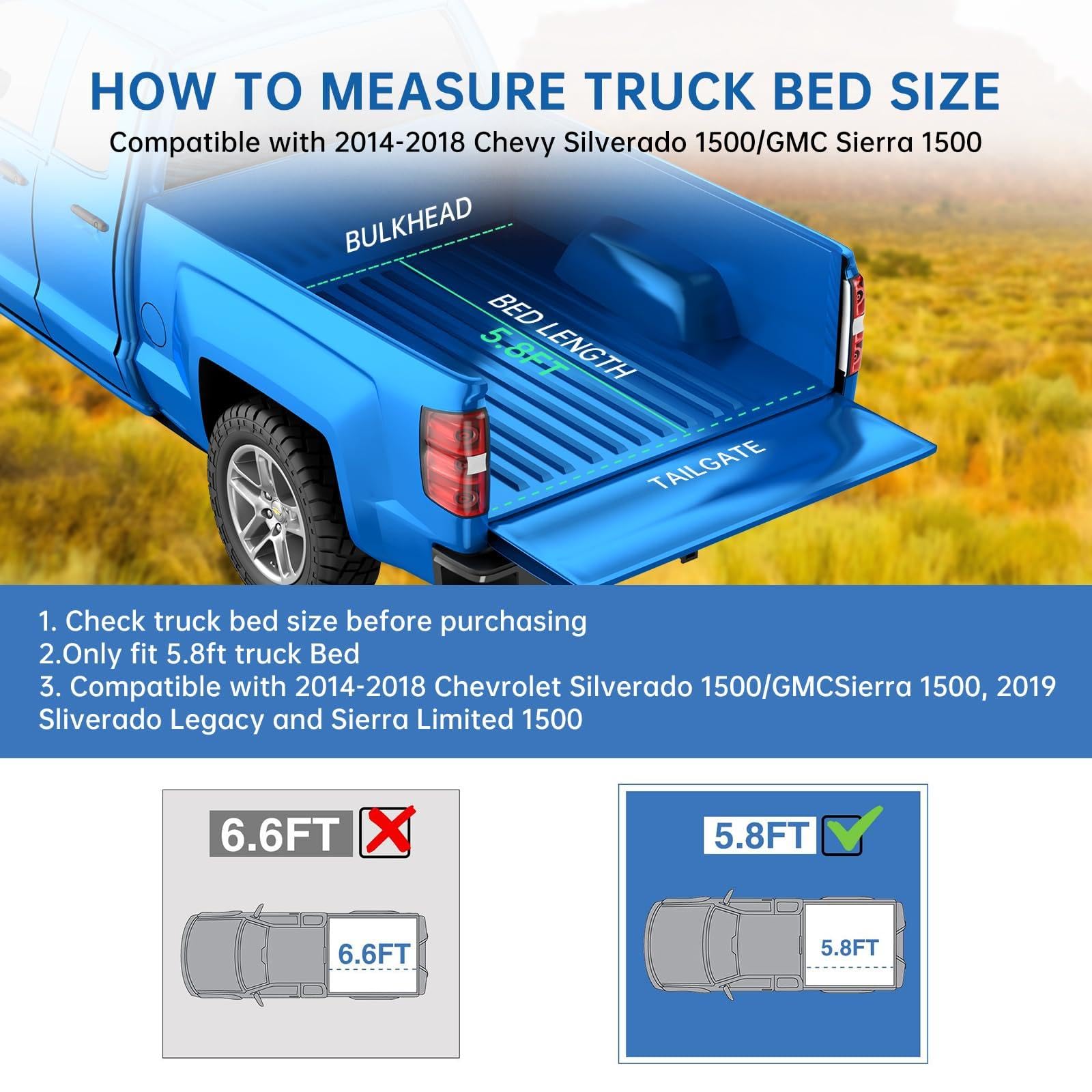 Garvee 5.8FT Soft Tri-Fold Truck Bed Tonneau Cover - Fits 2014-2018 Chevrolet Silverado/GMC Sierra 1500, Durable and Easy-to-Install Foldable Truck Cover