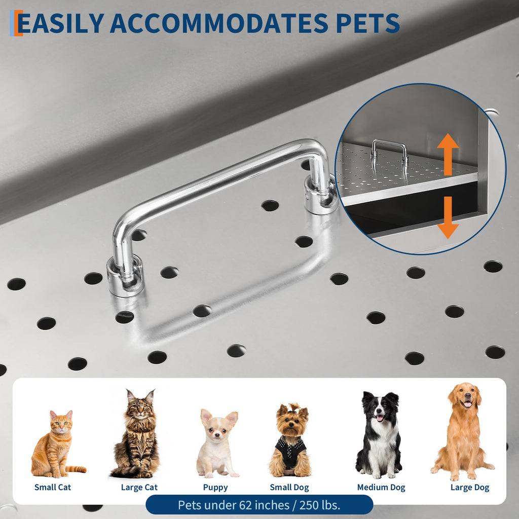 Garvee 50" Professional Stainless Steel Dog Washing Station with Ramp & Sliding Door, 304 Stainless Steel, Non-Slip Grate & Left Stairs, Grooming Salons & Home Use