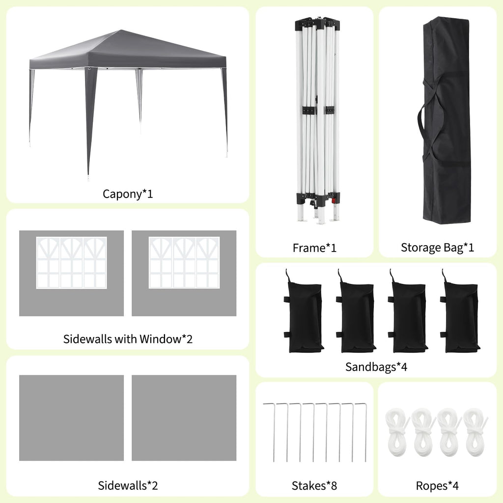 Garvee 10x10 Pop Up Canopy Tent Waterproof Portable with 4 Sidewalls, Roll-Up Windows, Heavy-Duty 600D Fabric, Sandbags & Stakes Included for Camping & Parties