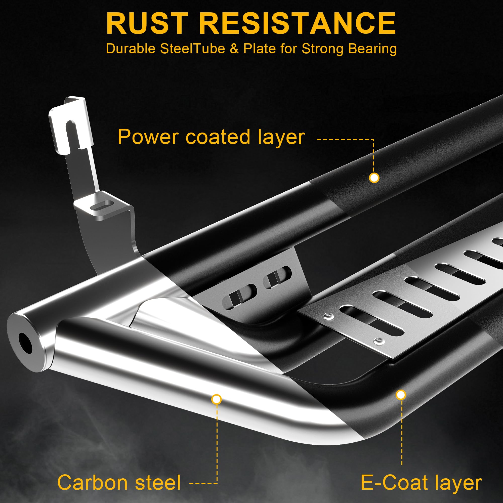 Garvee 6 Inch Running Boards 550LB Side Steps, Three-Tube Non-Slip Black Powder Coated Rock Sliders, Fits 2015-2025 Chevy Colorado/Canyon Crew Cab