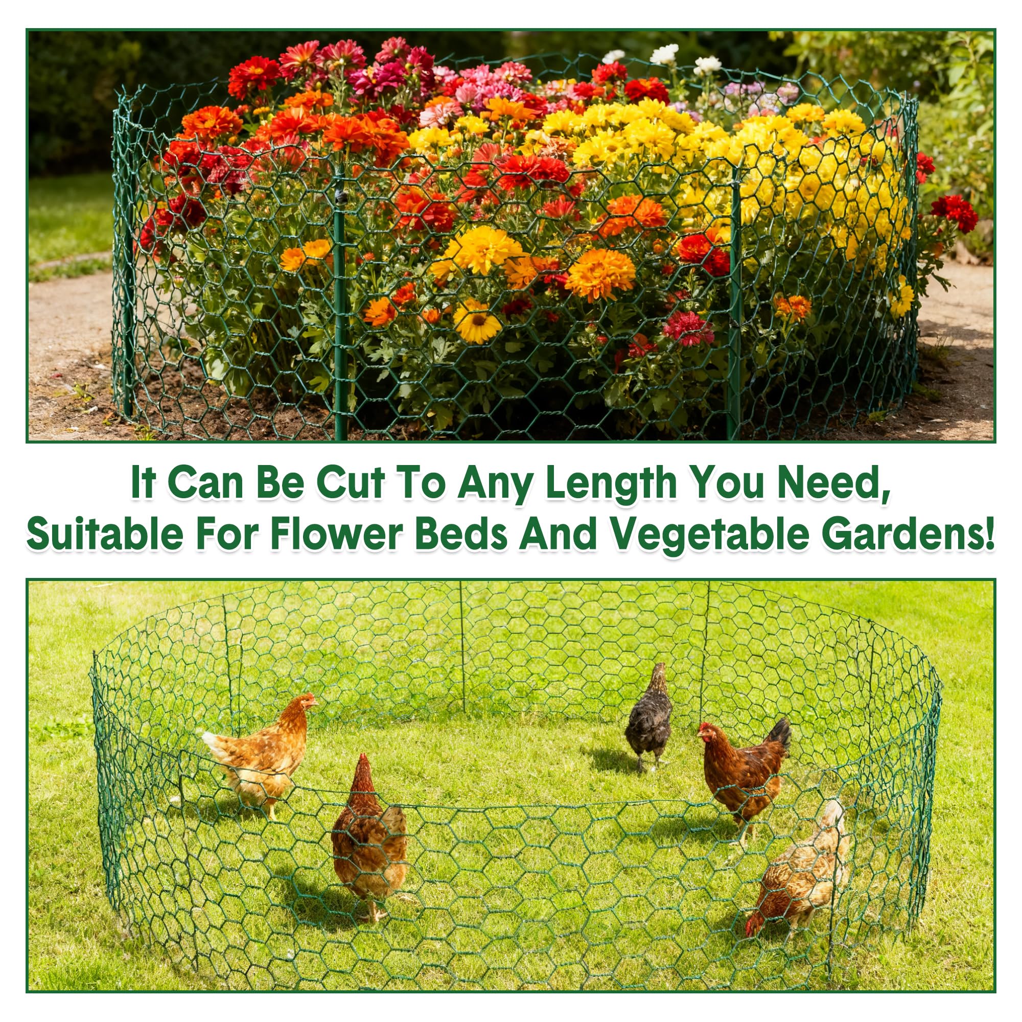 Garvee Garden Plant Protection Netting Kit Vinyl-Coated Wire Mesh Adjustable DIY Fence Cut-Resistant Gloves Pliers 1.3ft x 50ft Vegetables Flowers