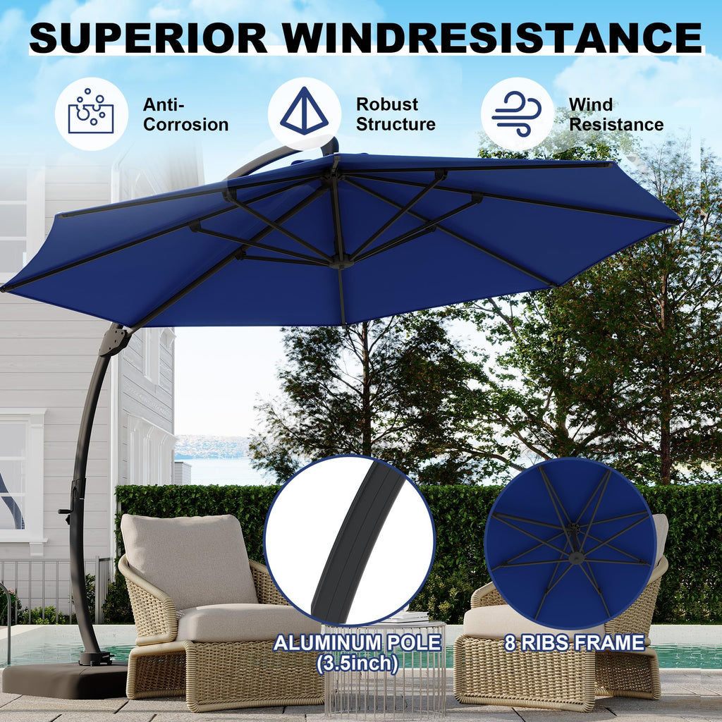 Garvee Large Round Aluminum Offset Umbrella – 360° Rotation, Infinite Tilt, 220g Polyester, Heavy-Duty Rust-Proof Base, Patio Poolside Garden