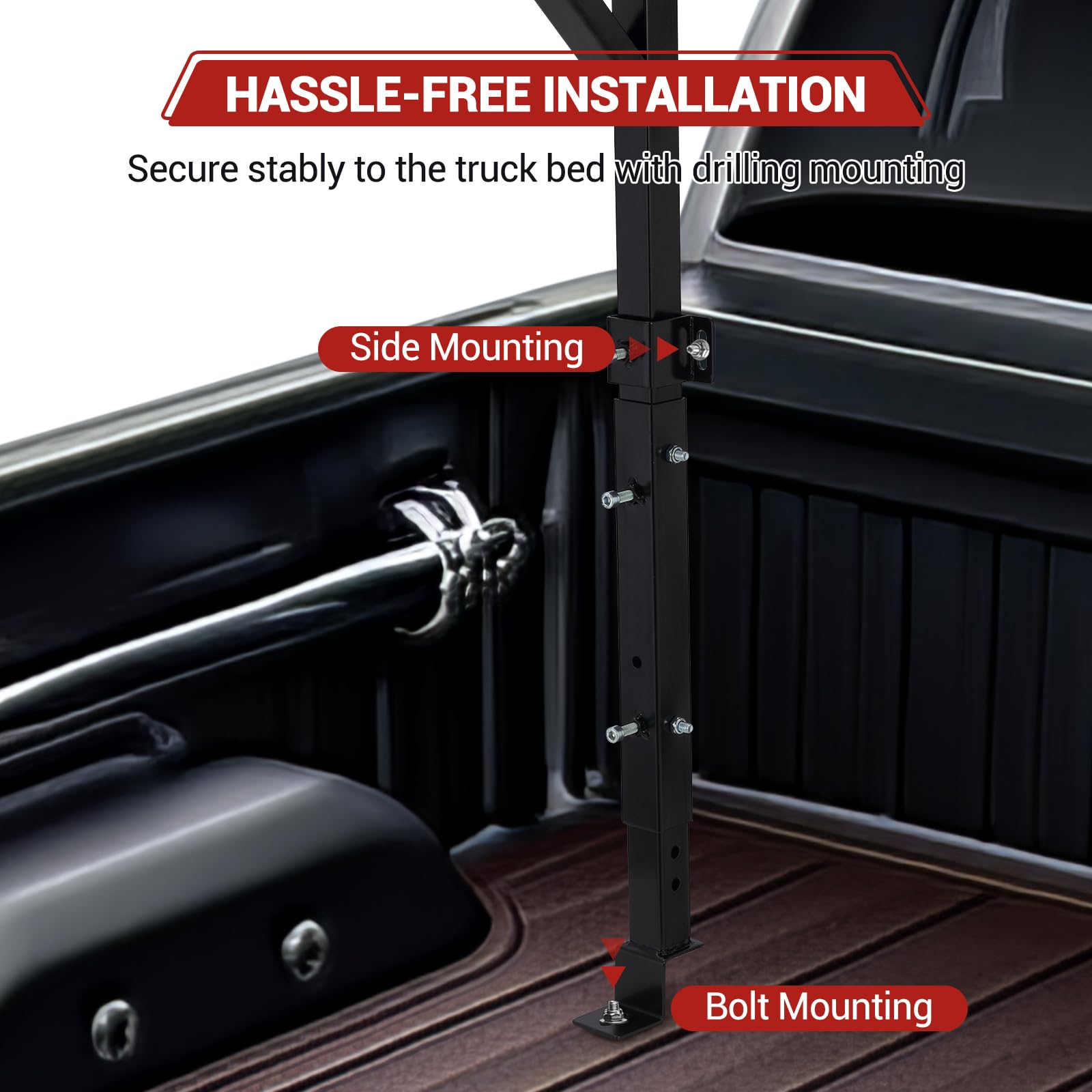 Garvee Adjustable Steel Truck Ladder Rack - 19-34in Width, 250lb Capacity, Non-Drilling Mount, Powder Coated, J-Bolt Clamps, Pickup Truck Bed