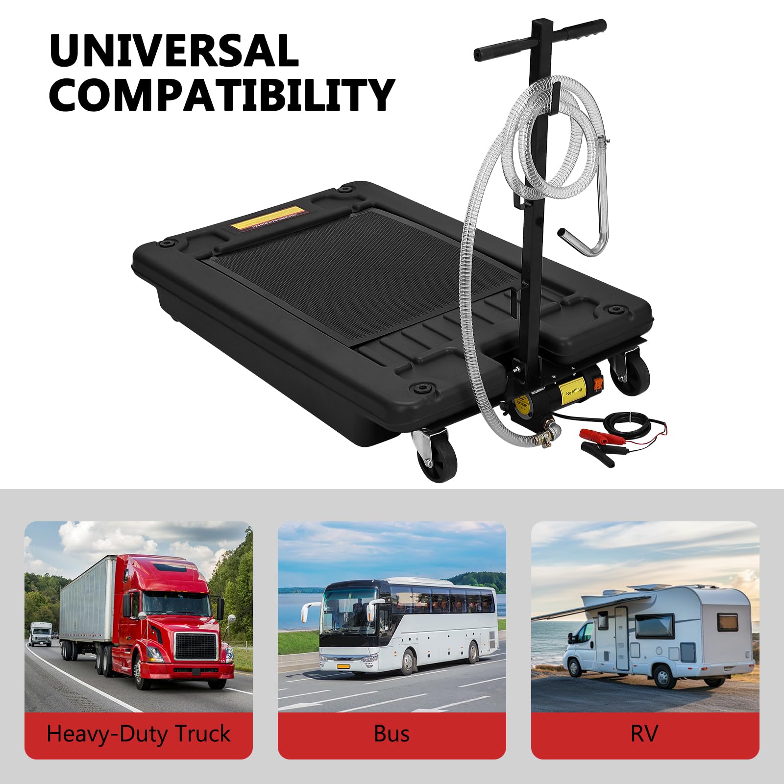 Garvee 17 Gallon Electric Oil Drain Pan with 12V Pump & 8 Ft Hose, Low Profile, T Folding Handle, Polypropylene, Wheels, for Cars SUVs Trucks
