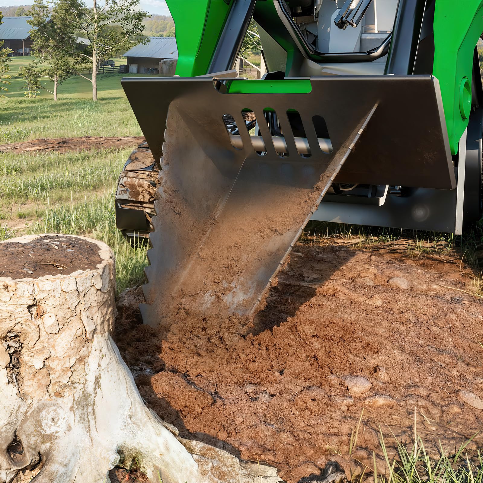 Garvee Economy Series Stump Bucket Attachment, Universal Skid Steer Quick Tach, Serrated Leading Edge, Tree Scoop Digger for Removing Smaller Tree Stumps and Light Duty Ripping Roots,Black