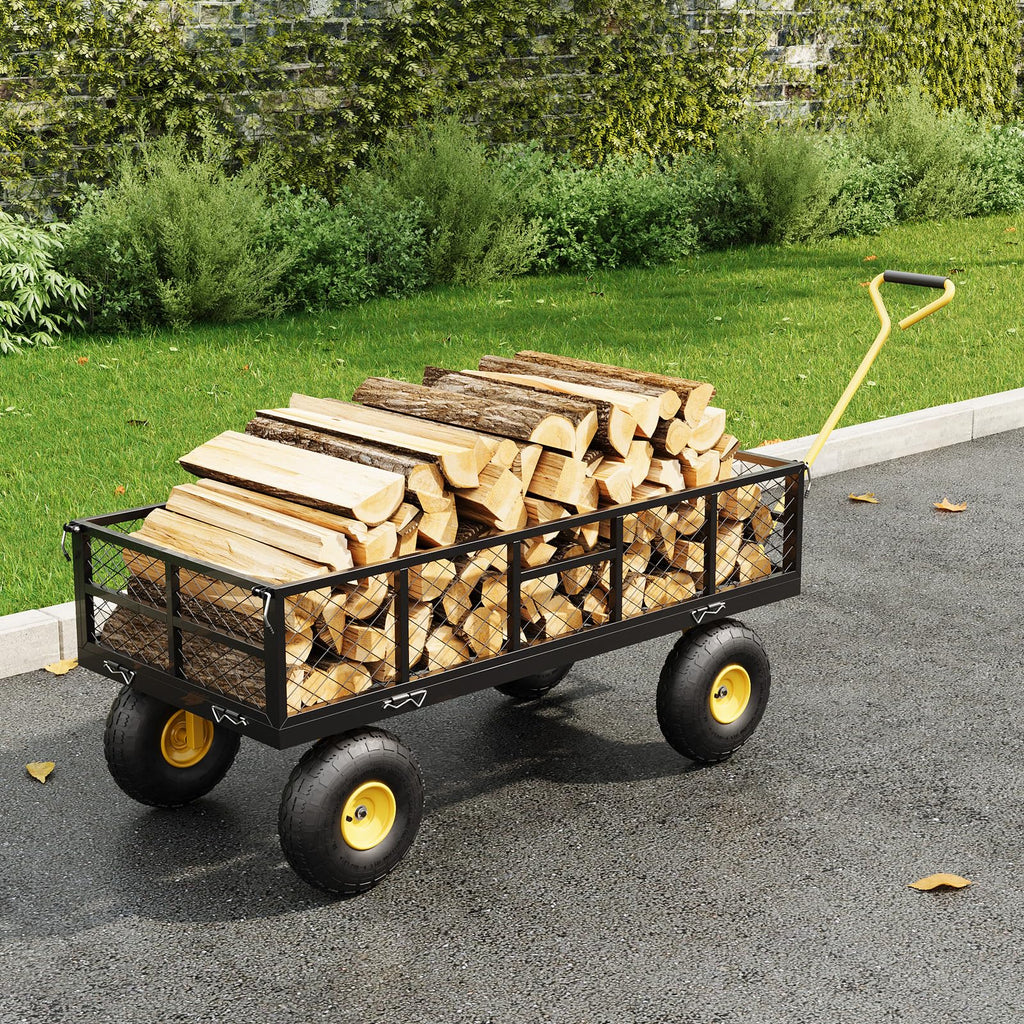 Garvee Garden Dump Cart Heavy Duty Steel 900 LBS Load Capacity Quick-Release Dumping Removable Sidewalls 10" Pneumatic Tires 180° Swivel Handle Yard Farm Utility