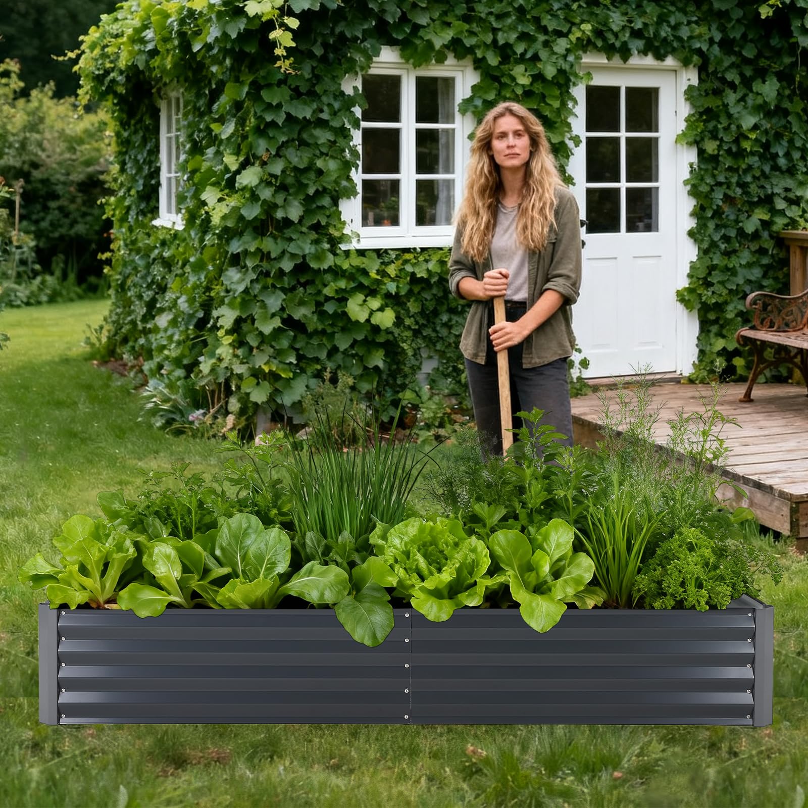 Garvee Galvanized Raised Garden Bed Kit Large Durable Planter with Reinforced Design & Optimal Drainage Steel Panels Easy Assembly for Outdoor Vegetable Gardening