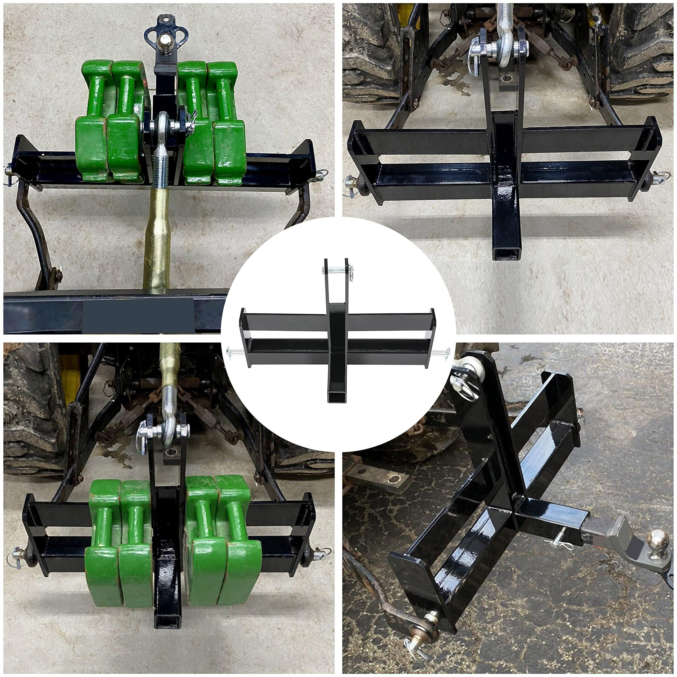 Garvee 3 Point Trailer Hitch with 2" Receiver for Category 1 Tractors - Heavy-Duty Steel, Quick-Install, Rust-Resistant, Includes Suitcase Weight Brackets - Industrial Use