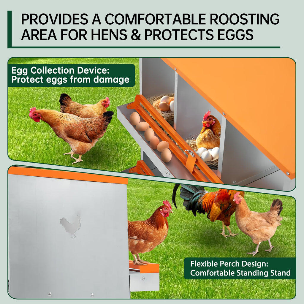 Garvee Chicken Nesting Box 6 Holes Heavy Duty Galvanized Steel Two-Tier Ventilated Dry Bedding Easy Assembly for Chicken Coop