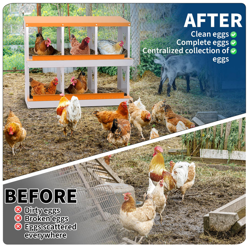 Garvee 6-Hole Chicken Nesting Box Galvanized Steel Rustproof Automatic Egg Collection Ventilated Easy Install Wall or Freestanding for Chicken Coop Orange