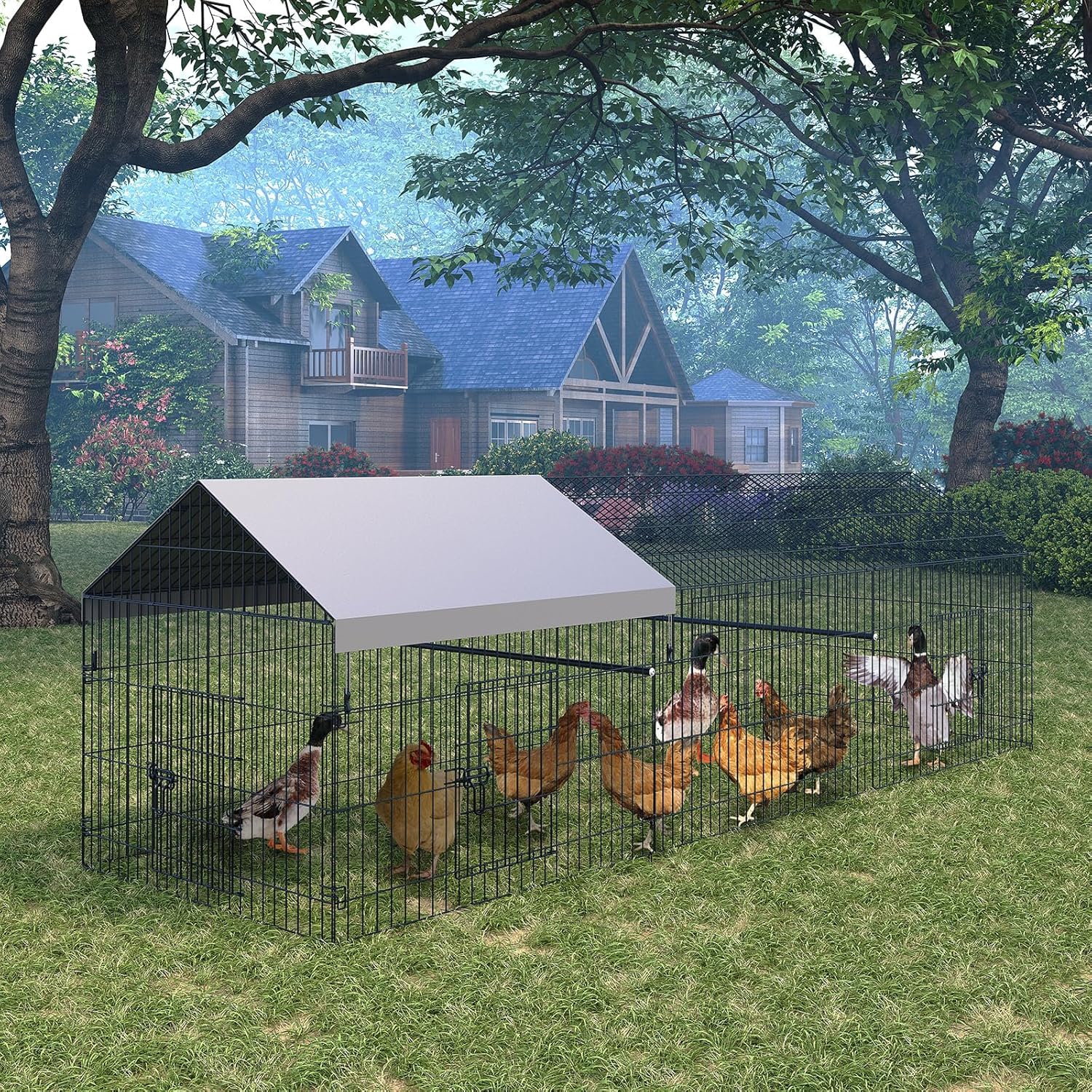 Garvee Chicken Coop 130 in ×40 in Chicken Runs for Yard with Cover Outdoor Metal Chicken Coop for Small Animals Duck Rabbit Hen