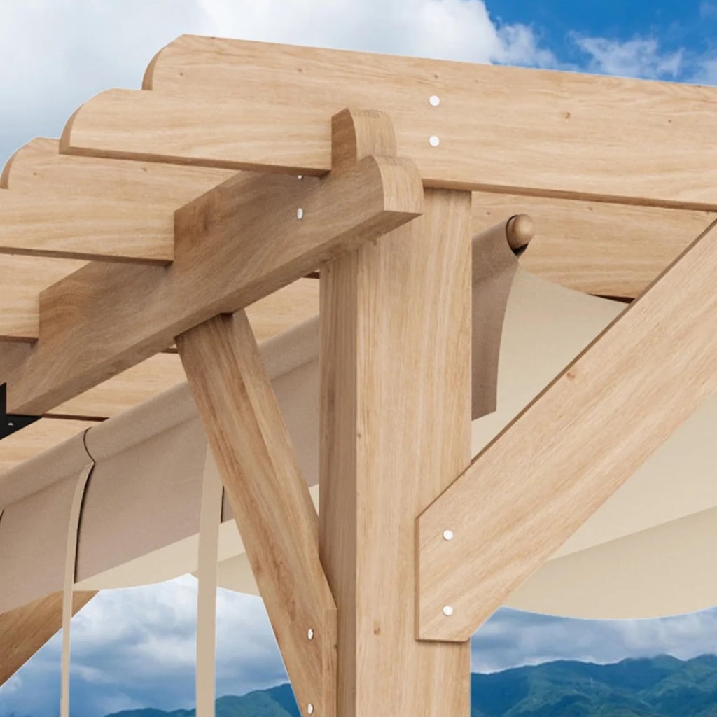 Garvee 10x10 FT Cedar Wood Pergola with Retractable Oxford Fabric Roof, Durable Waterproof Patio Gazebo, Easy Assembly, Outdoor Garden