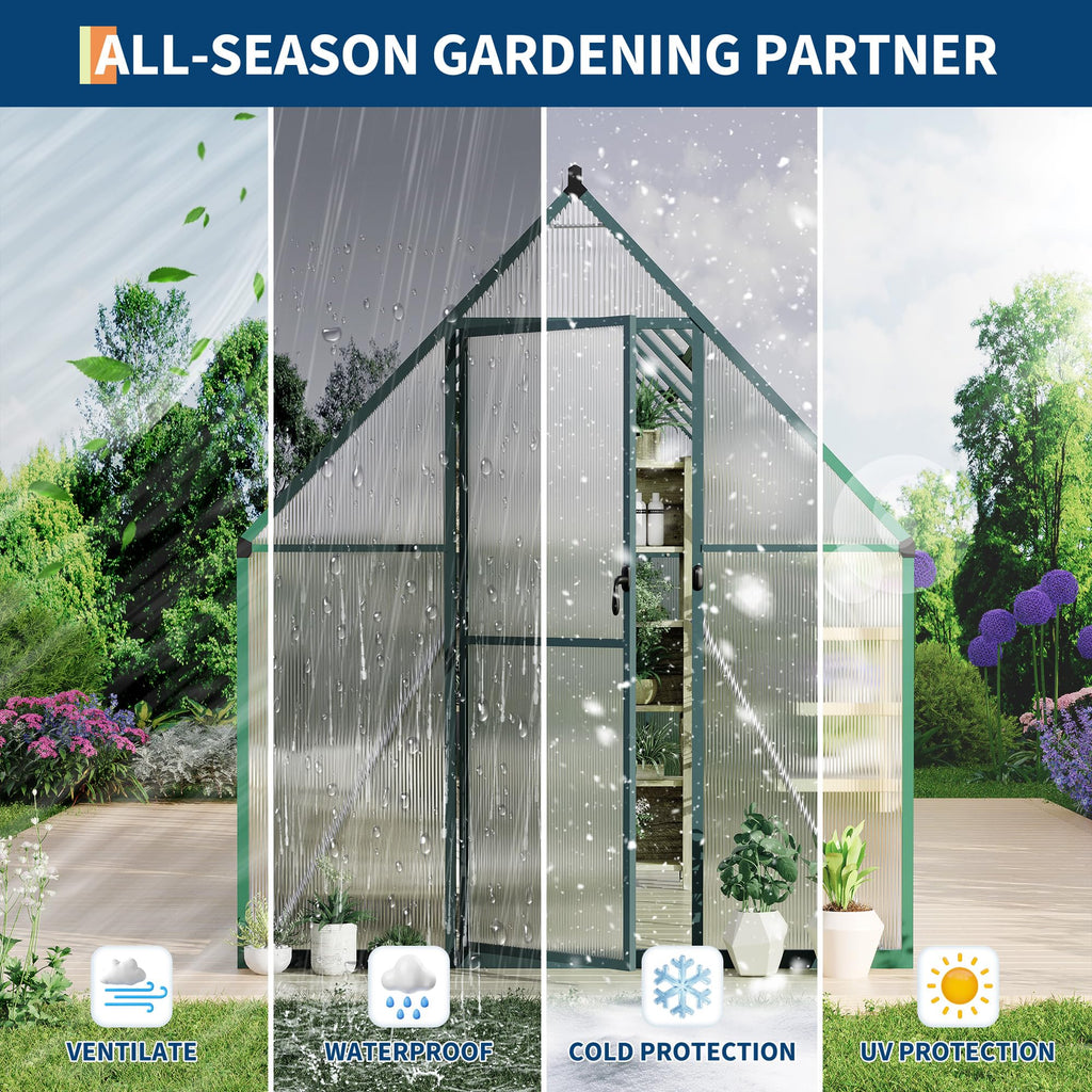 Garvee Heavy Duty Polycarbonate Greenhouse Kit - Large 6x11 FT Walk-In Outdoor Greenhouse with Aluminum Frame, Roof Vent, Quick Setup, Enhanced Winter Plant Protection - Green