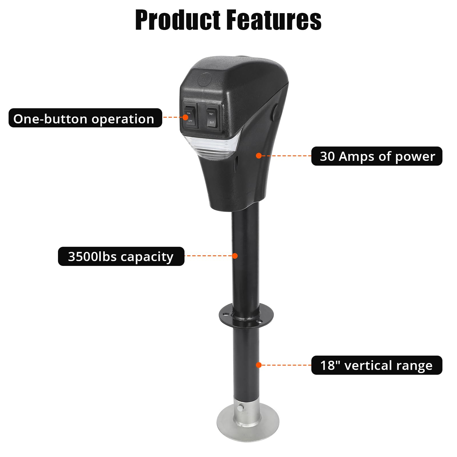 Garvee 3500lbs Electric Tongue Jack with 12V Motor & Circuit Breaker, Waterproof Cover, 18" Lift, 30 AMPs, Easy Install for A-Frame Trailers