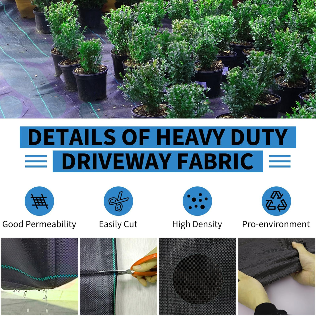 Garvee Weed Barrier Landscape Fabric 3.2 OZ Heavy Duty Polypropylene UV-Resistant Driveway Garden Cloth for Weed Control, Water Permeable, Easy Install, Landscaping