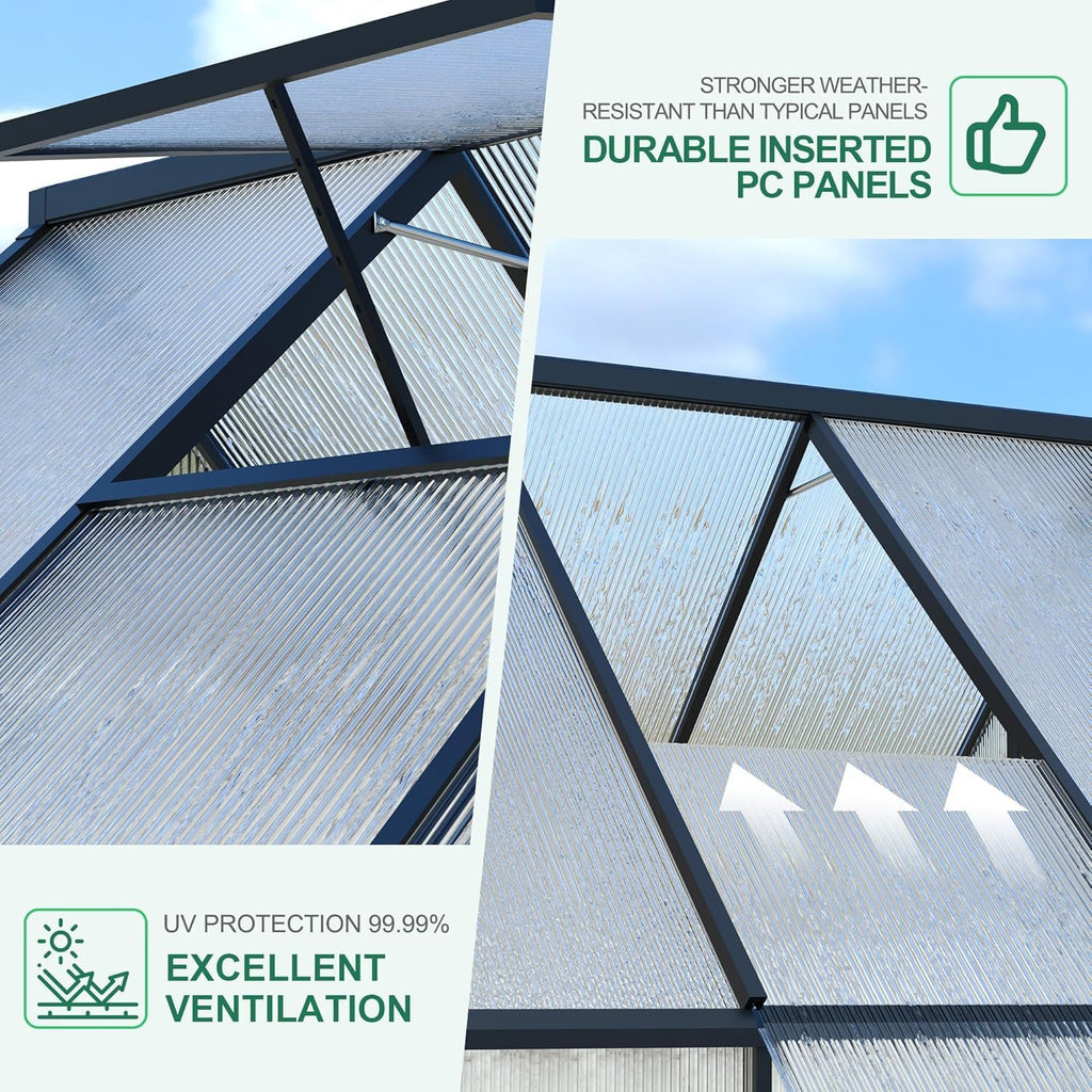 Garvee Greenhouse 8x14 Aluminum Frame Polycarbonate Panels Quick Setup Roof Vent Durable Weather-Resistant Outdoor Gardening