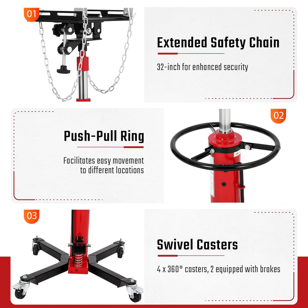 Garvee Transmission Jack 1100 lbs 2-Stage Hydraulic Steel Foot Pedal 360° Swivel Wheels Garage Use