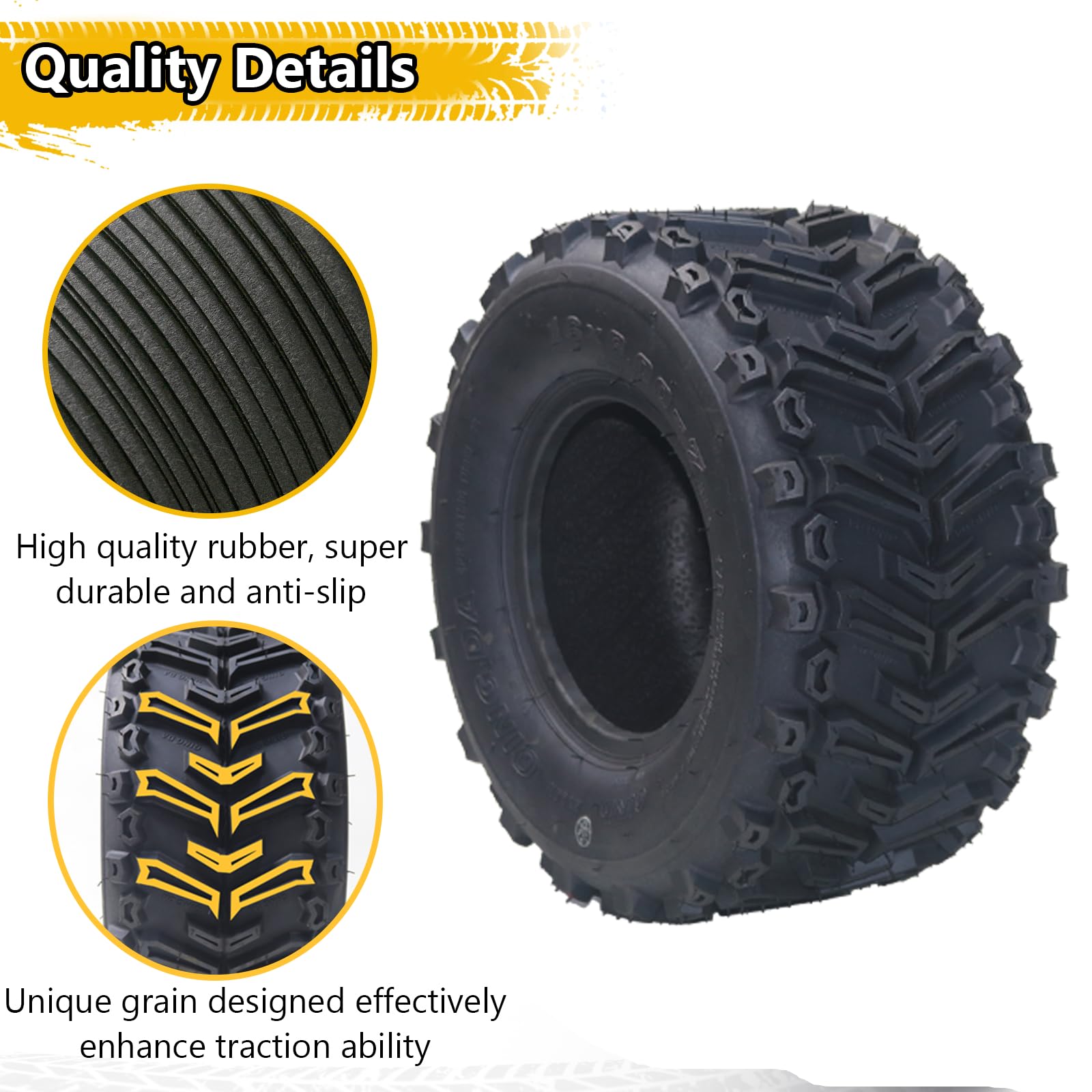 Garvee Set of 2 ATV All-Terrain Tires 16X8-7 4PR Tubeless Nylon 6-Ply Abrasion Resistant Enhanced Traction Off-Road Trail Sand Mud
