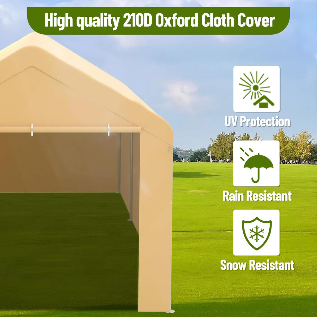 Garvee 10x20 Inch Carport Waterproof UV Resistant Roll-Up Mesh Window Heavy Duty Galvanized Steel Frame Portable Garage for Truck & Boat