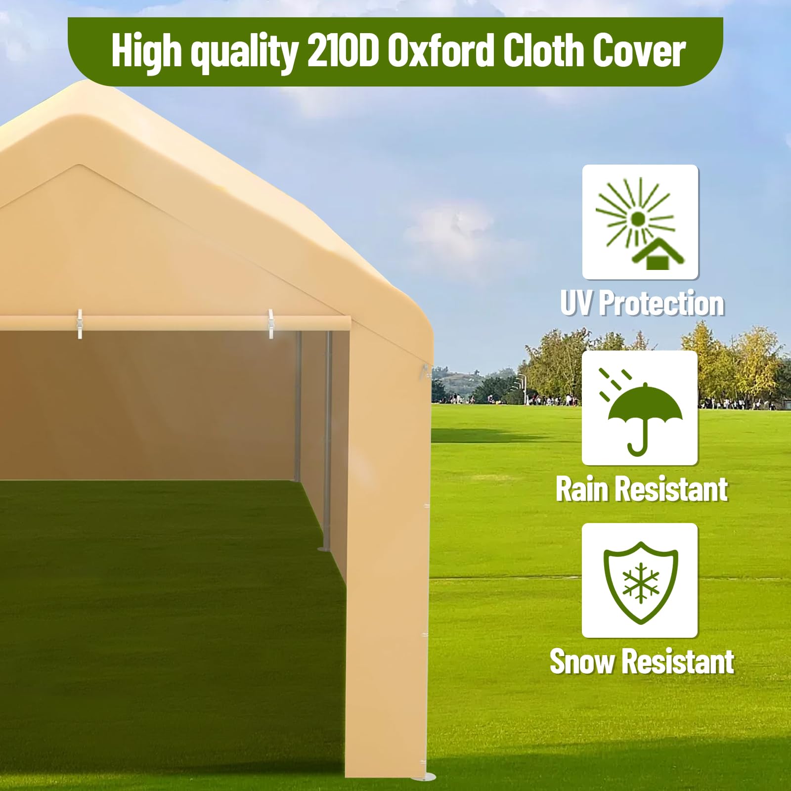 Garvee 10x20 Inch Carport Waterproof UV Resistant Roll-Up Mesh Window Heavy Duty Galvanized Steel Frame Portable Garage for Truck & Boat
