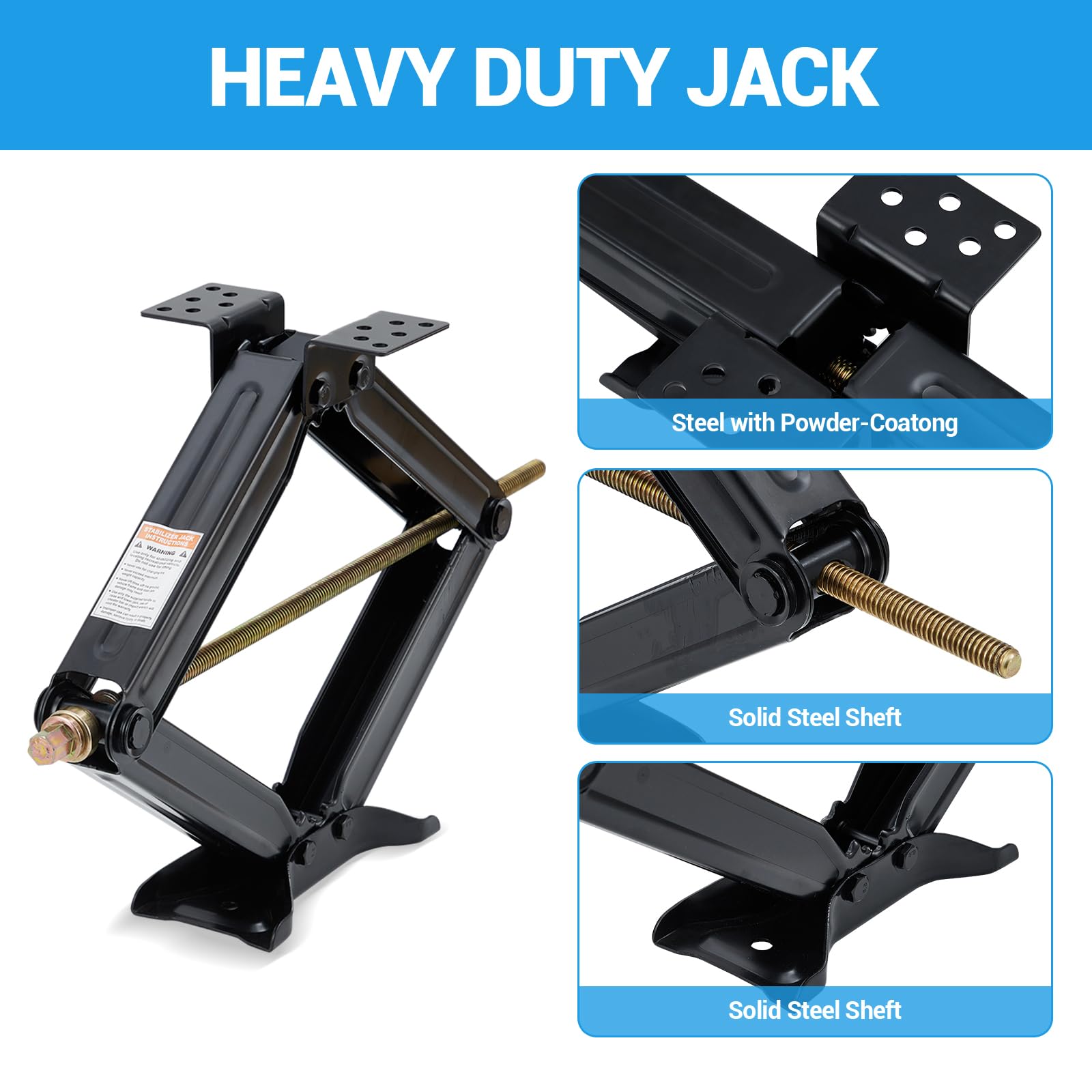 Garvee 24" RV Scissor Jack 7500lb Heavy Duty Leveling Crank Handle Powder-Coated Steel Stable Base Adjustable 4"-24" Travel Trailers Campers