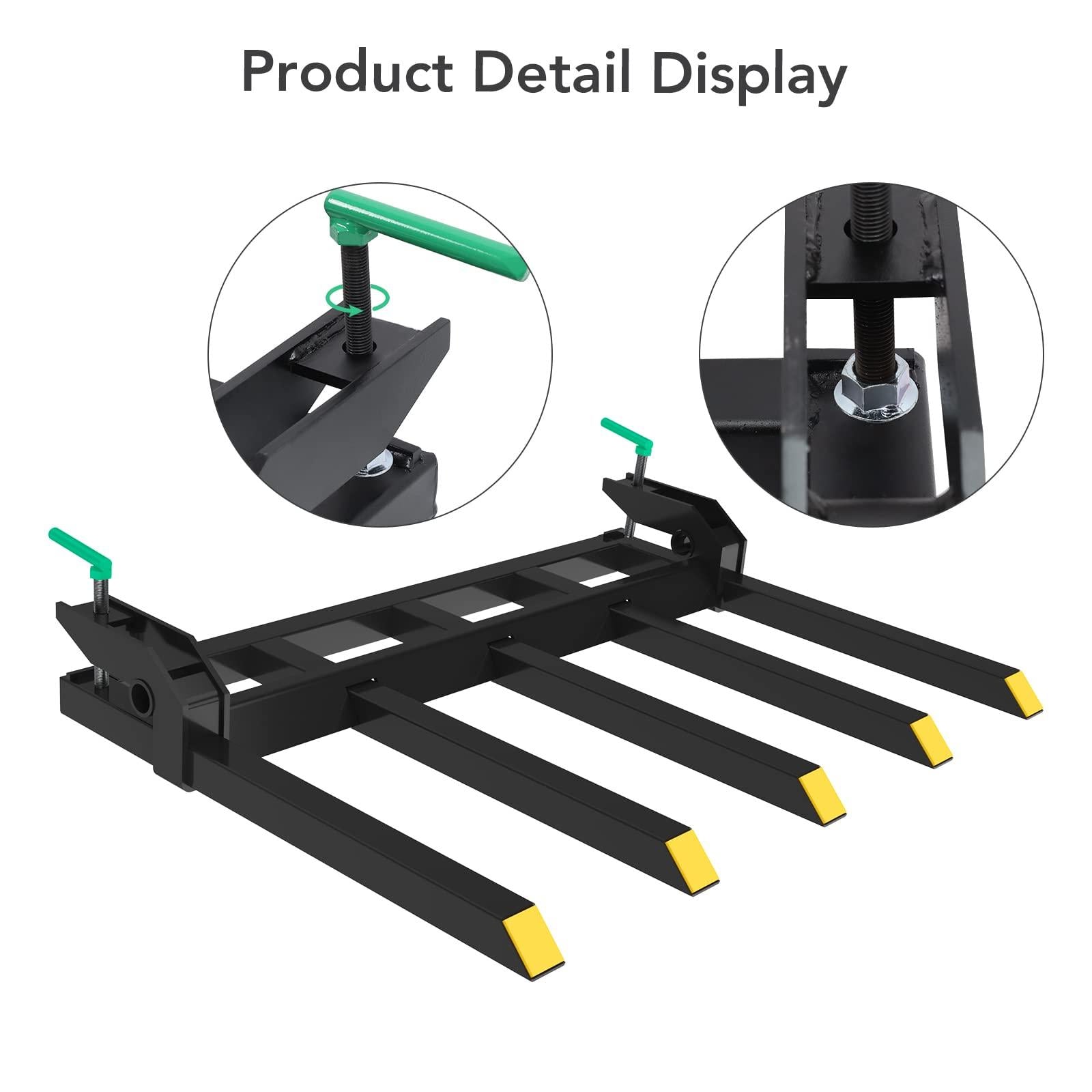 GARVEE 2500LB Clip-On Debris Forks - Fits 42-48" Buckets, Heavy-Duty Steel Quick-Mount Forks for Loaders/Skid Steers