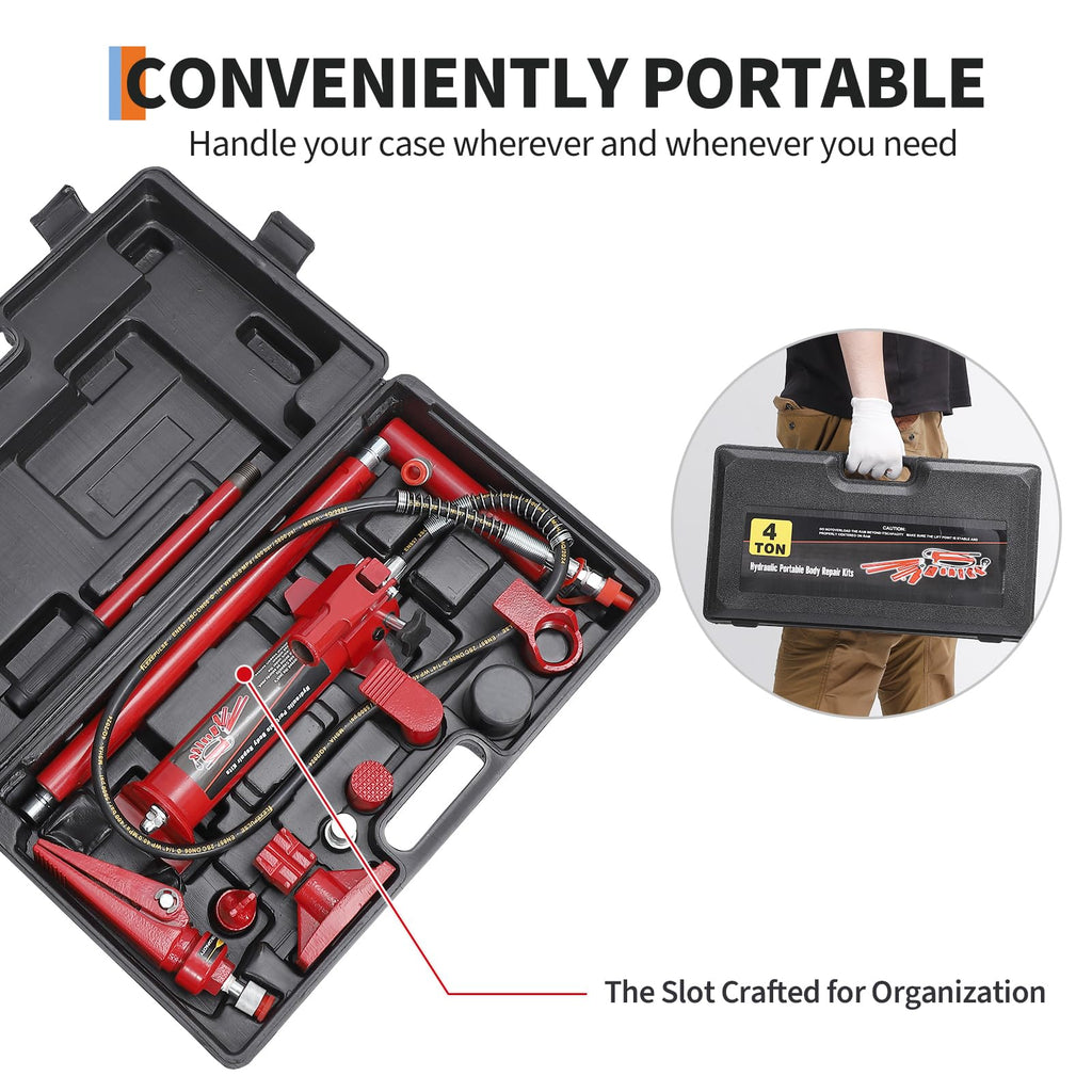 Garvee 4 Ton Porta Power Hydraulic Jack Kit with 4.6 Ft Oil Hose, Heavy Duty, Portable HDPE Case, Automotive & Farm Use