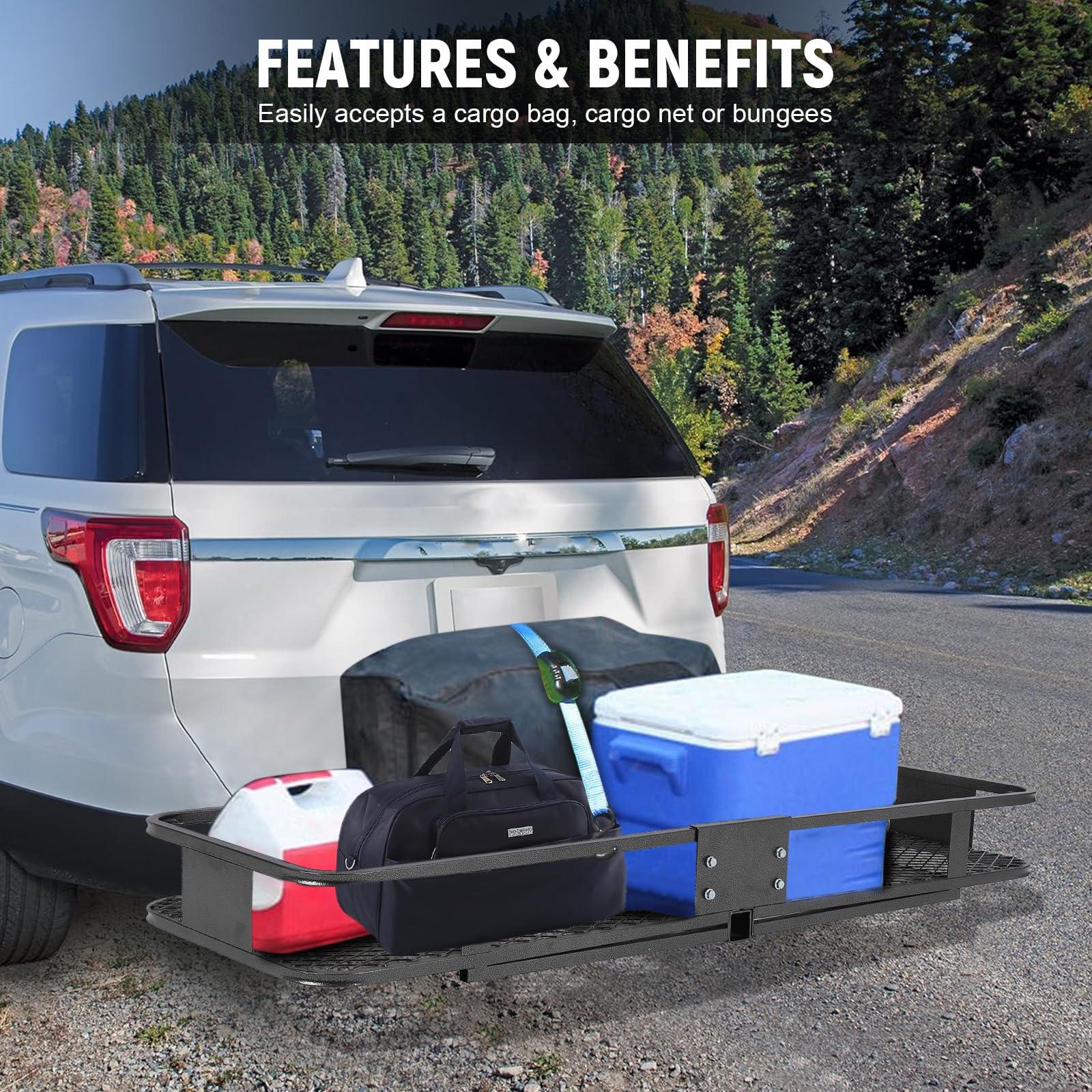 Garvee Hitch Basket Cargo Carrier 60x20x5, Heavy Duty 200 lbs, Black Steel, 2" Hitch Shank, Rust-Resistant PU Coating, Easy Install, Outdoor Travel