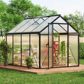 Garvee 6x8 FT Polycarbonate Greenhouse for Outdoors with Roof Vent & Lockable Push Door, Aluminum Frame, Ground Nails, Rain Gutters, Large Walk-in for Garden Patio Lawn