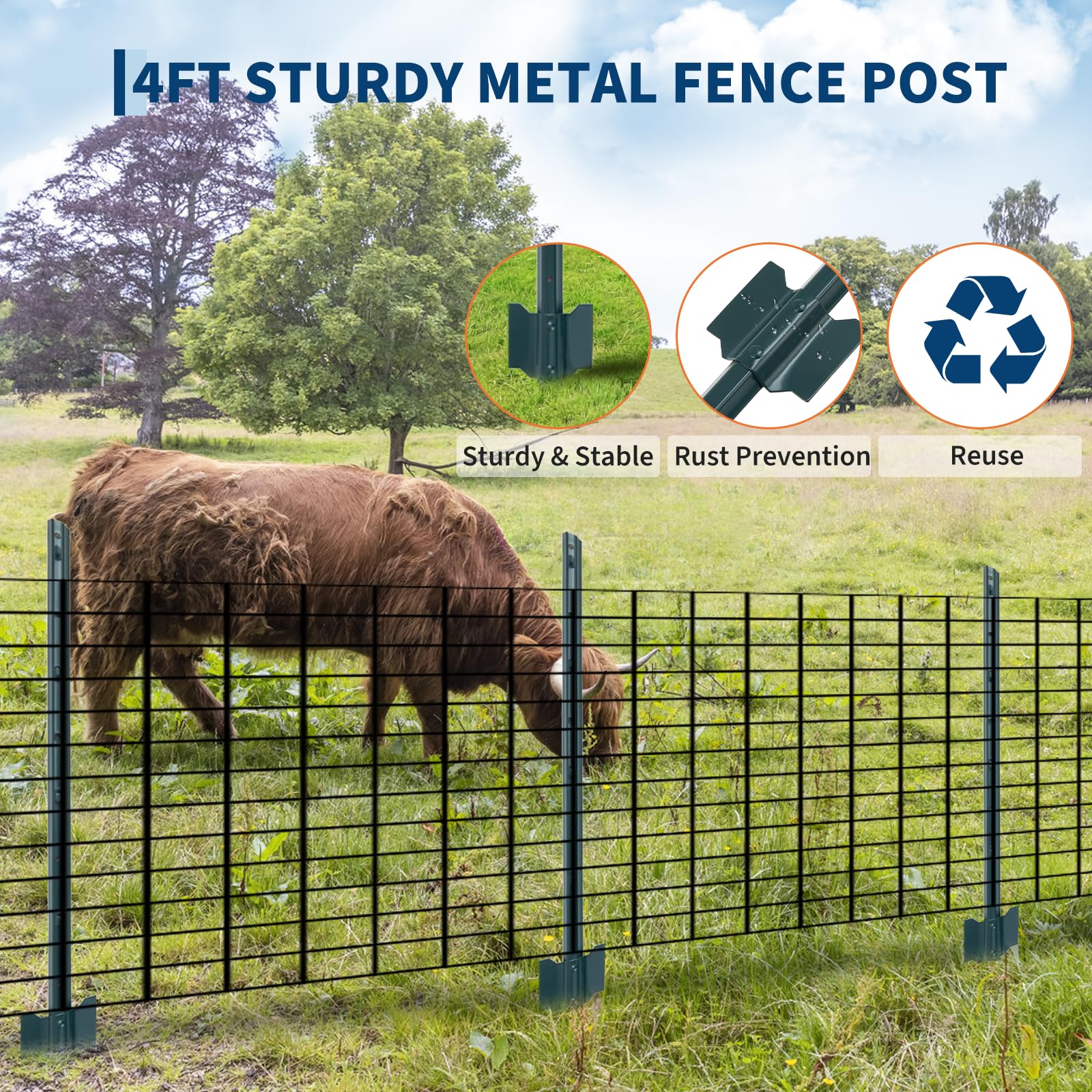 Garvee 10 Packs 4ft Garden Fence Posts U-Channel Metal Corner Anchor Heavy Duty Steel Powder-Coated Durable for Wire Fencing and Plant Protection