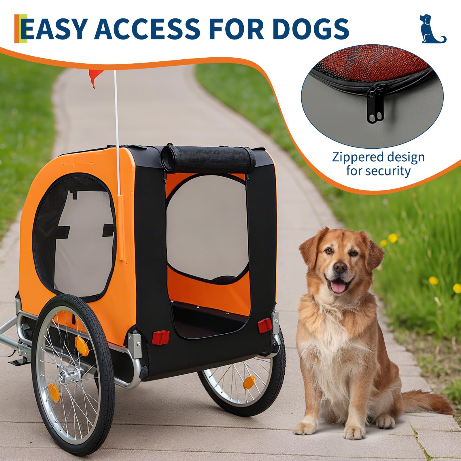Garvee Dog Bike Trailer, Cargo Cycle Trailer, Quick-Release Wheels Supports 88LBS Easy Folding Carrier for Small Medium Pets Orange
