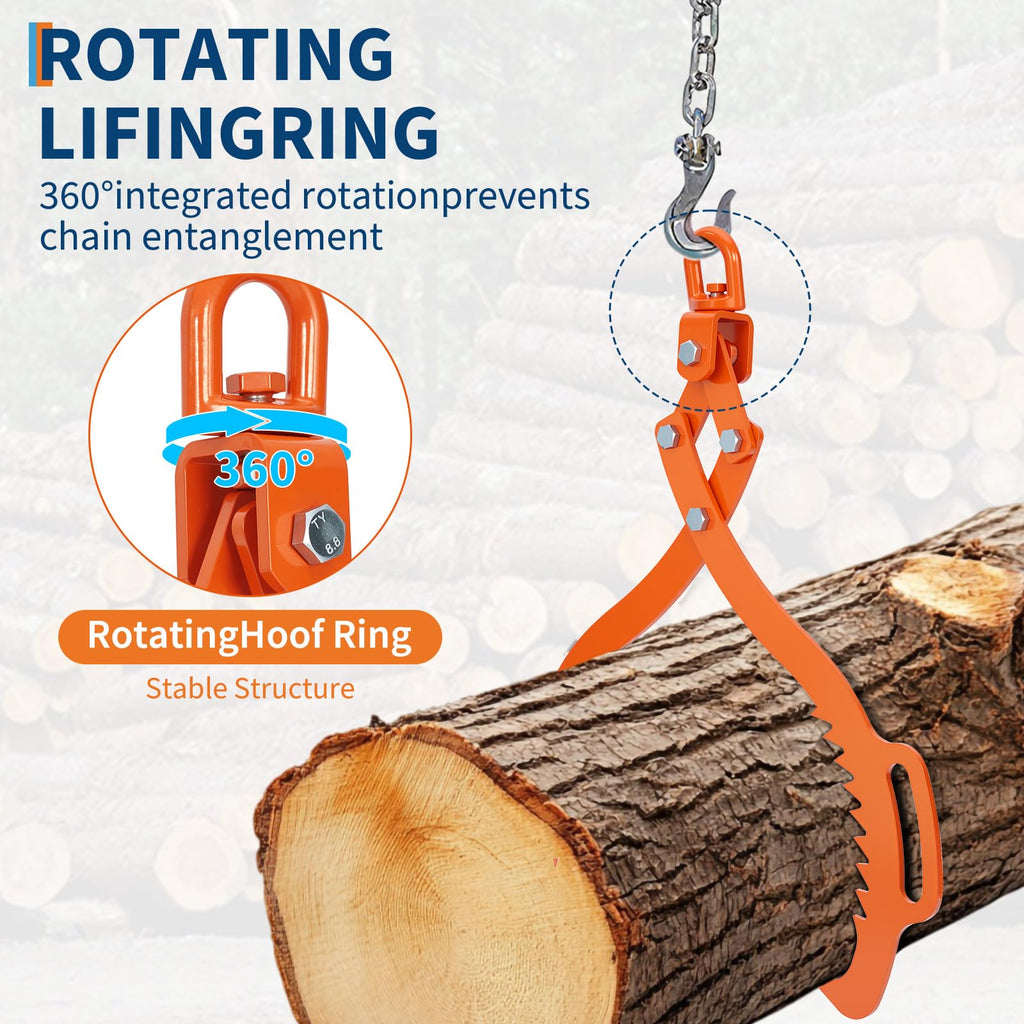 Garvee Log Lifting Tongs 28in Heavy-Duty Steel Serrated Claw Hook 1543Lbs Capacity Corrosion-Resistant Powder Coating Tractor & ATV Logging