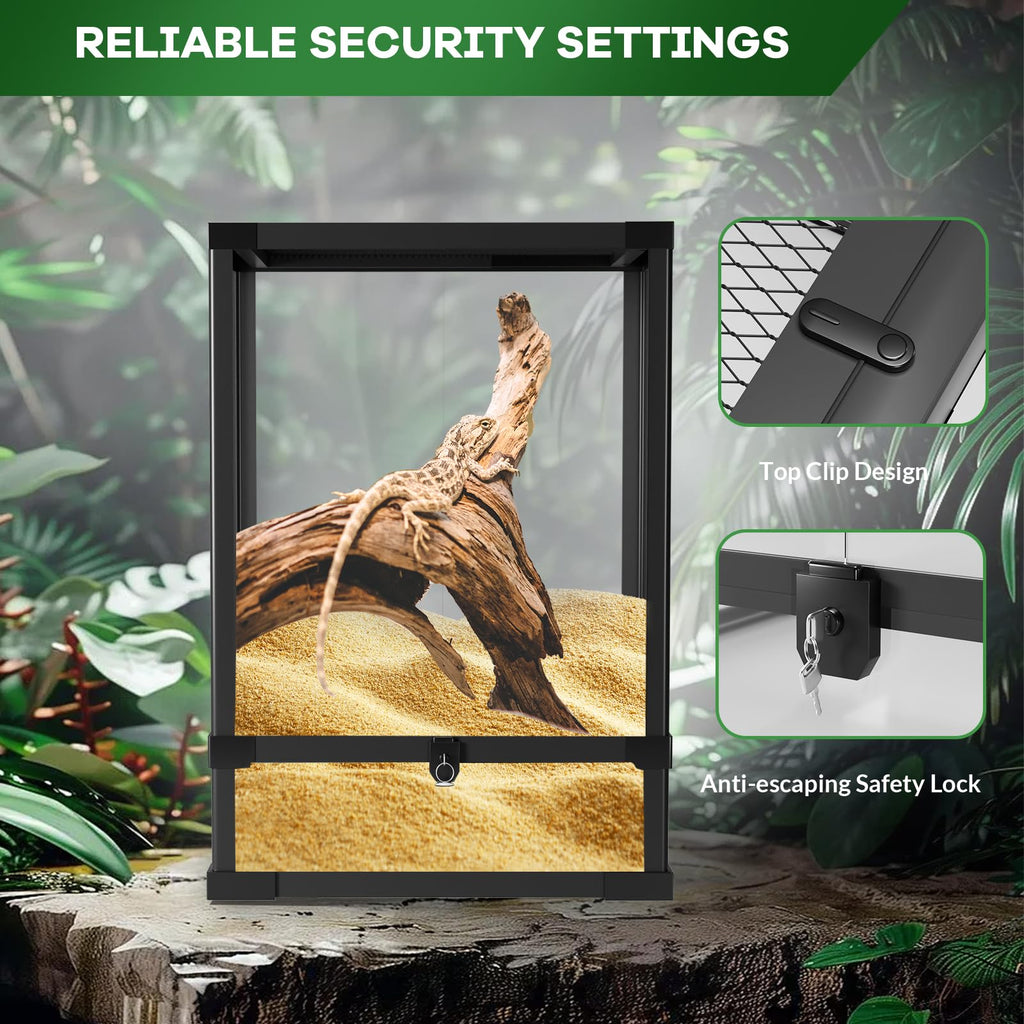 Garvee 45 Gallon Reptile Tall Tank Glass Terrarium with Top Screen Ventilation & Double Hinge Door, Tempered Glass, Anti-Escape Locks, 24x18x24in for Lizards & Snakes