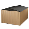 Garvee Outdoor Storage Shed 10x12 FT Metal Large Lockable Doors Waterproof Roof Sturdy Frame Brown Grey Patio Backyard Garage