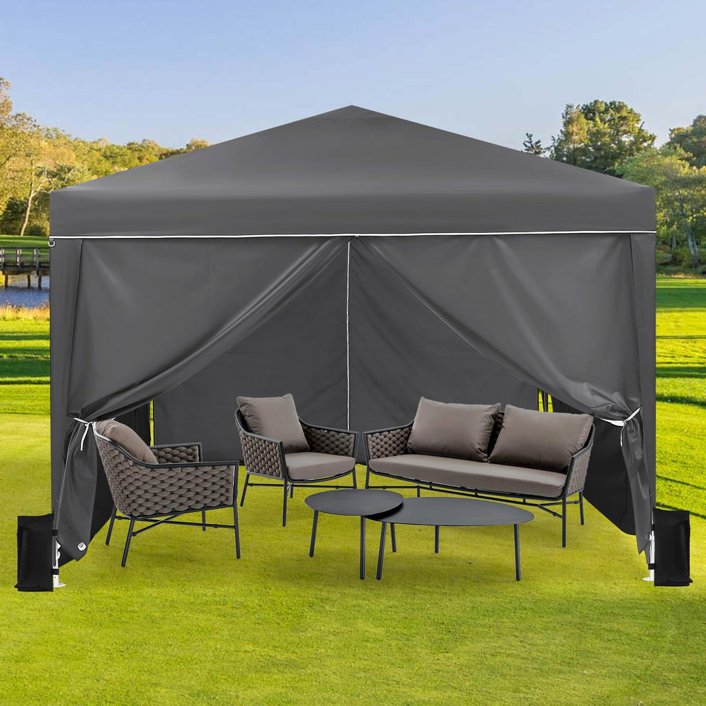 Garvee 10x10 Pop Up Canopy Tent Waterproof Portable with 4 Sidewalls, Roll-Up Windows, Heavy-Duty 600D Fabric, Sandbags & Stakes Included for Camping & Parties