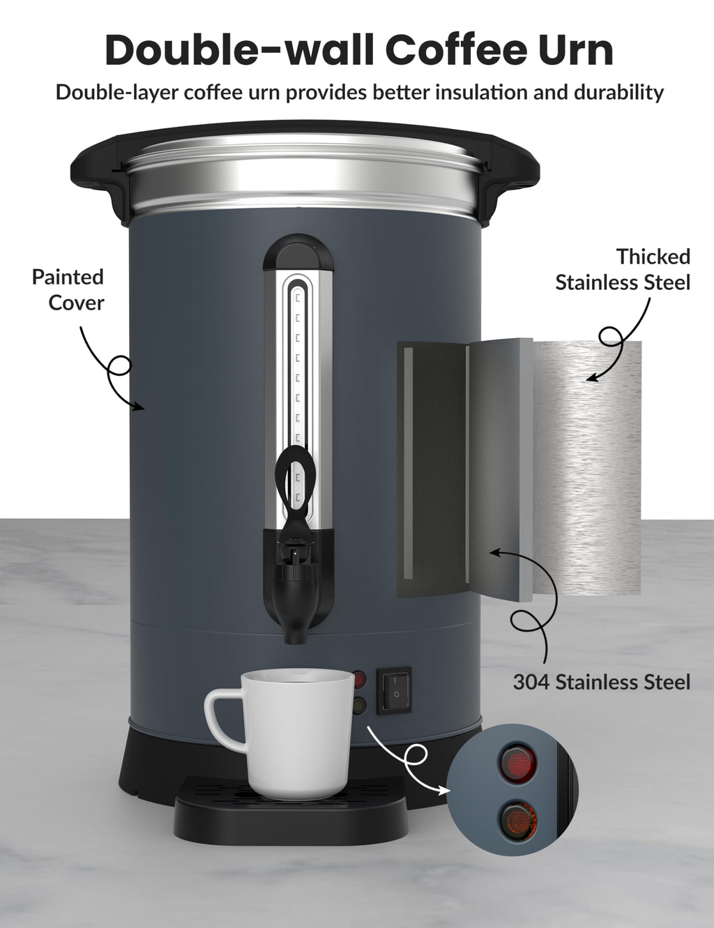 Garvee 100 Cups Coffee Urn,14L/3.8 Gallon Double Wall Commerical Coffee Maker for Buffet Catering Wedding Gathering,Large Capacity Hot Coffee Dispenser,Stainless Steel Hot Water Urn