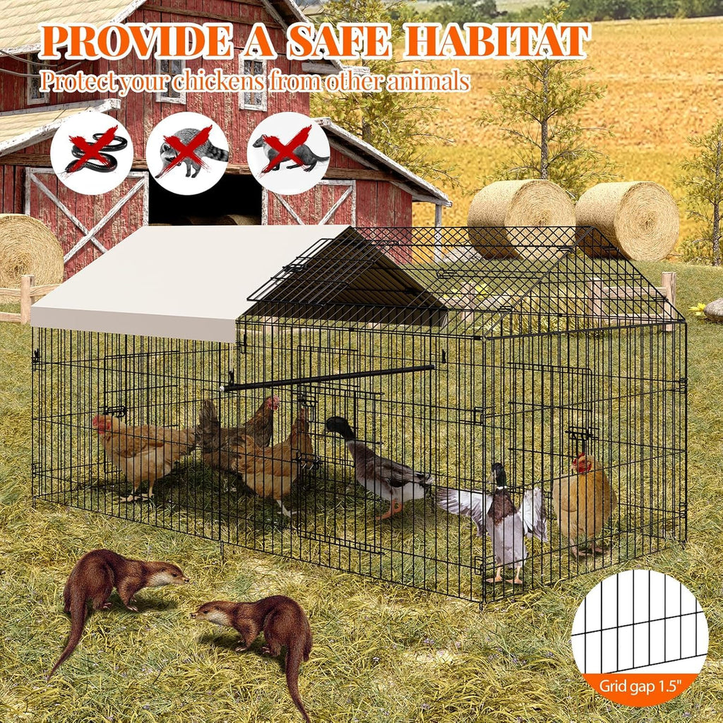 Garvee Chicken Coop 86 in ×40 in Chicken Runs for Yard with Cover Outdoor Metal Chicken Coop for Small Animals Duck Rabbit Hen