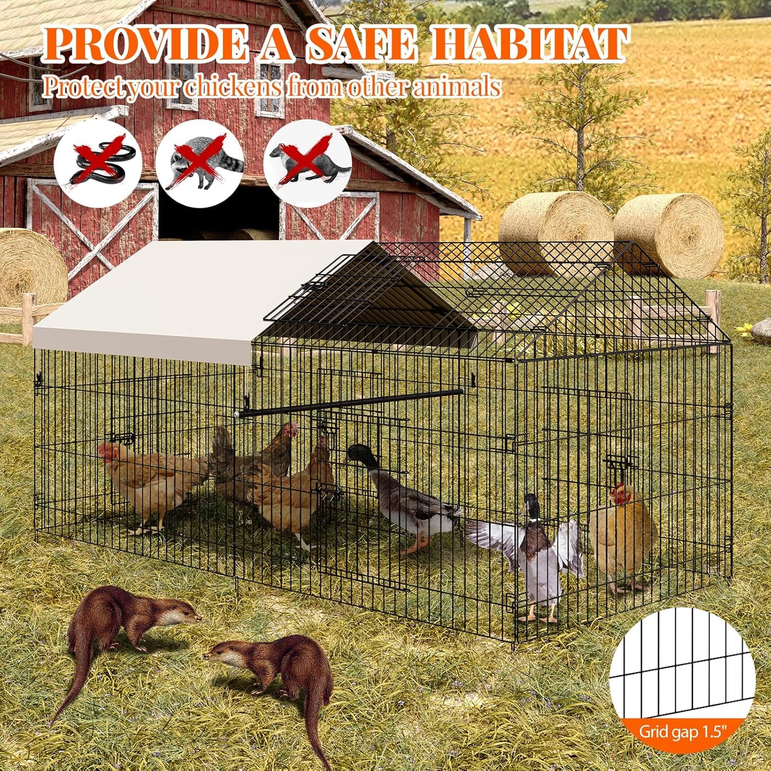 Garvee Chicken Coop 86 in ×40 in Chicken Runs for Yard with Cover Outdoor Metal Chicken Coop for Small Animals Duck Rabbit Hen