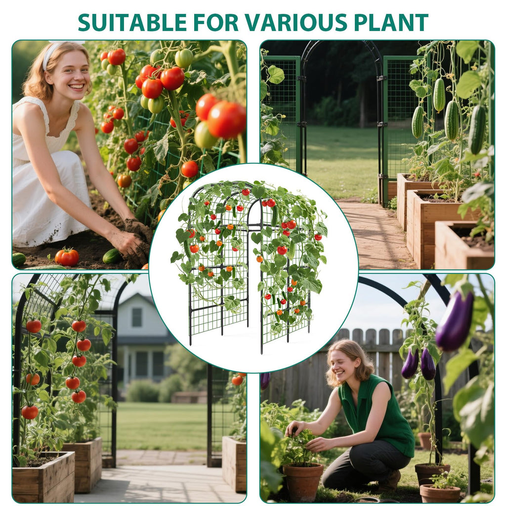 Garvee 7.3Ft Metal Garden Arch Trellis Black Climbing Plant Support Durable Rust-Resistant Steel Plastic Connectors Easy Assembly for Raised Beds