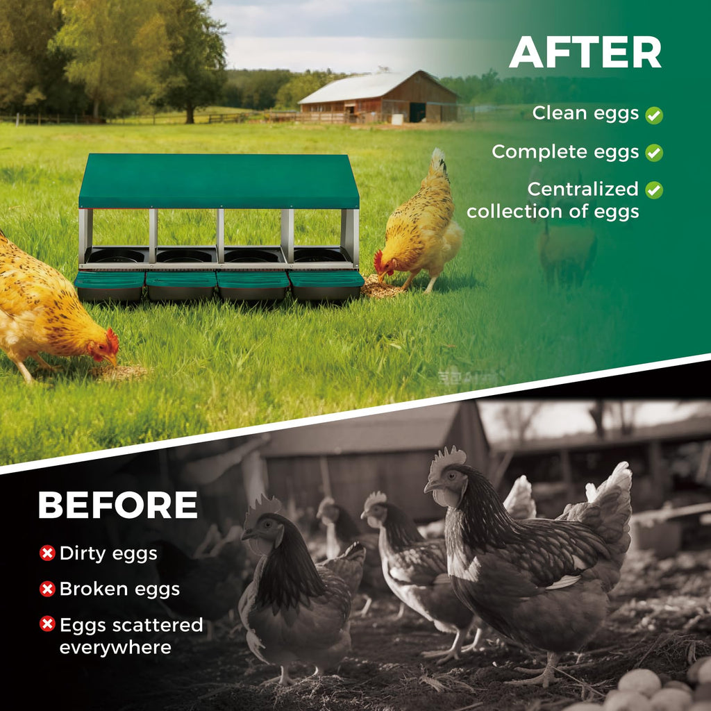 Garvee Chicken Nesting Boxes, 4 Hole Metal Wall Mount Roll Away Nest with Removable Trays and Roll Out Egg Collection for Chicken Coop