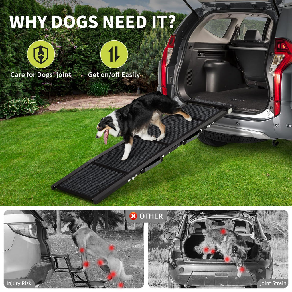 Garvee 63"×20" Portable Aluminum Dog Car Ramp, Folding Pet Ramp for Large Dogs with Non-Slip Surface Portable Dog Car Ramp for SUV Car & Truck, Outdoor Dog Ramp Up to 250 LBS