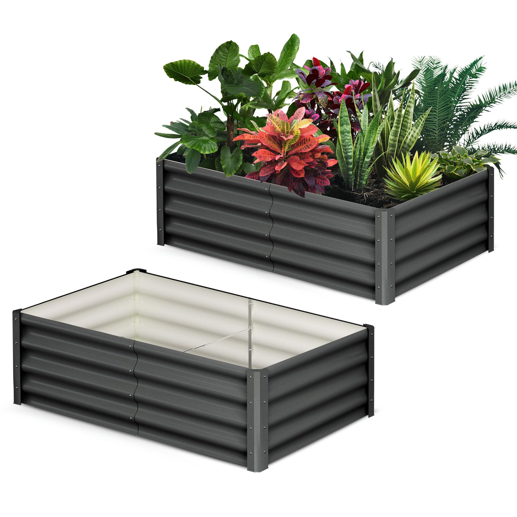 Garvee Galvanized Raised Garden Bed 6x3ft Metal Wave Design Heavy-Duty Steel Open Bottom Drainage Multiple Heights Outdoor Gardening