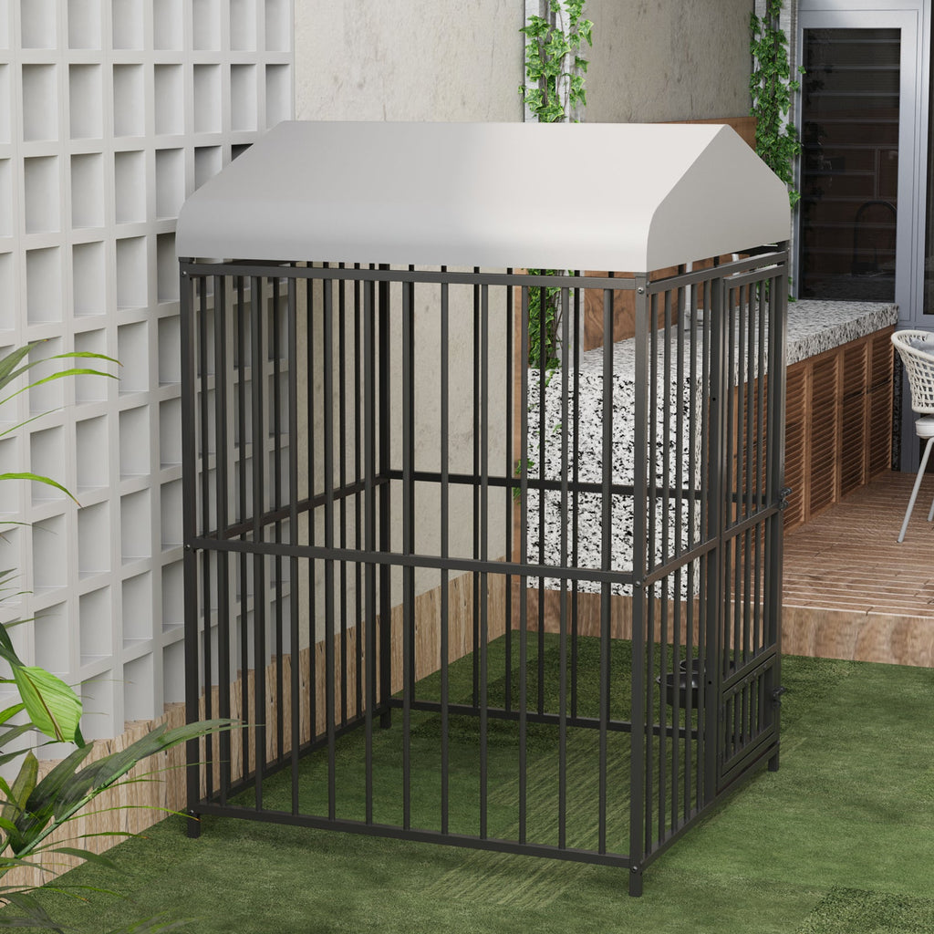 Garvee 4x4x6ft Outdoor Dog Kennel, Heavy Duty Dog Cage with Waterproof Roof, Dog Kennel Galvanized Iron Dog House with Safety Locks, UV & Water Resistant Proof Cover, for Garden Backyard